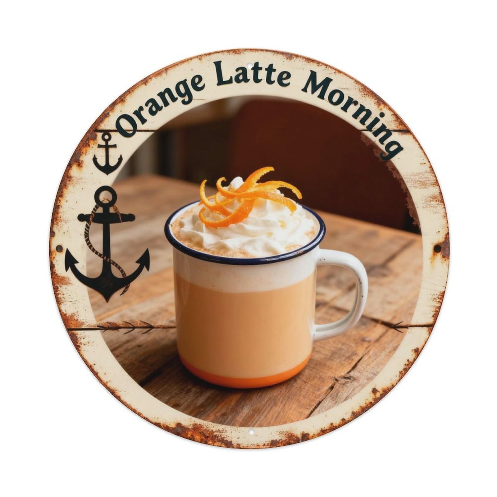Orange Latte Morning Sign Metal Tin Sign Plaque