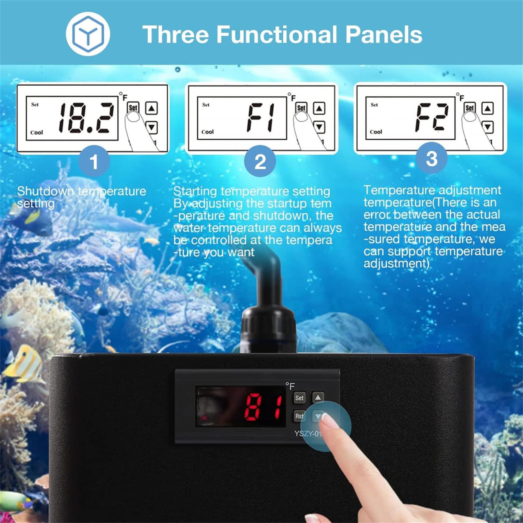 Refroidisseur d'eau D'aquarium 160l/300l/500l Refroidisseur De Réservoir Marin Machine De Refroidissement d'eau Aquarium Adapté pour Aquarium d'eau Douce Et Salée,500L