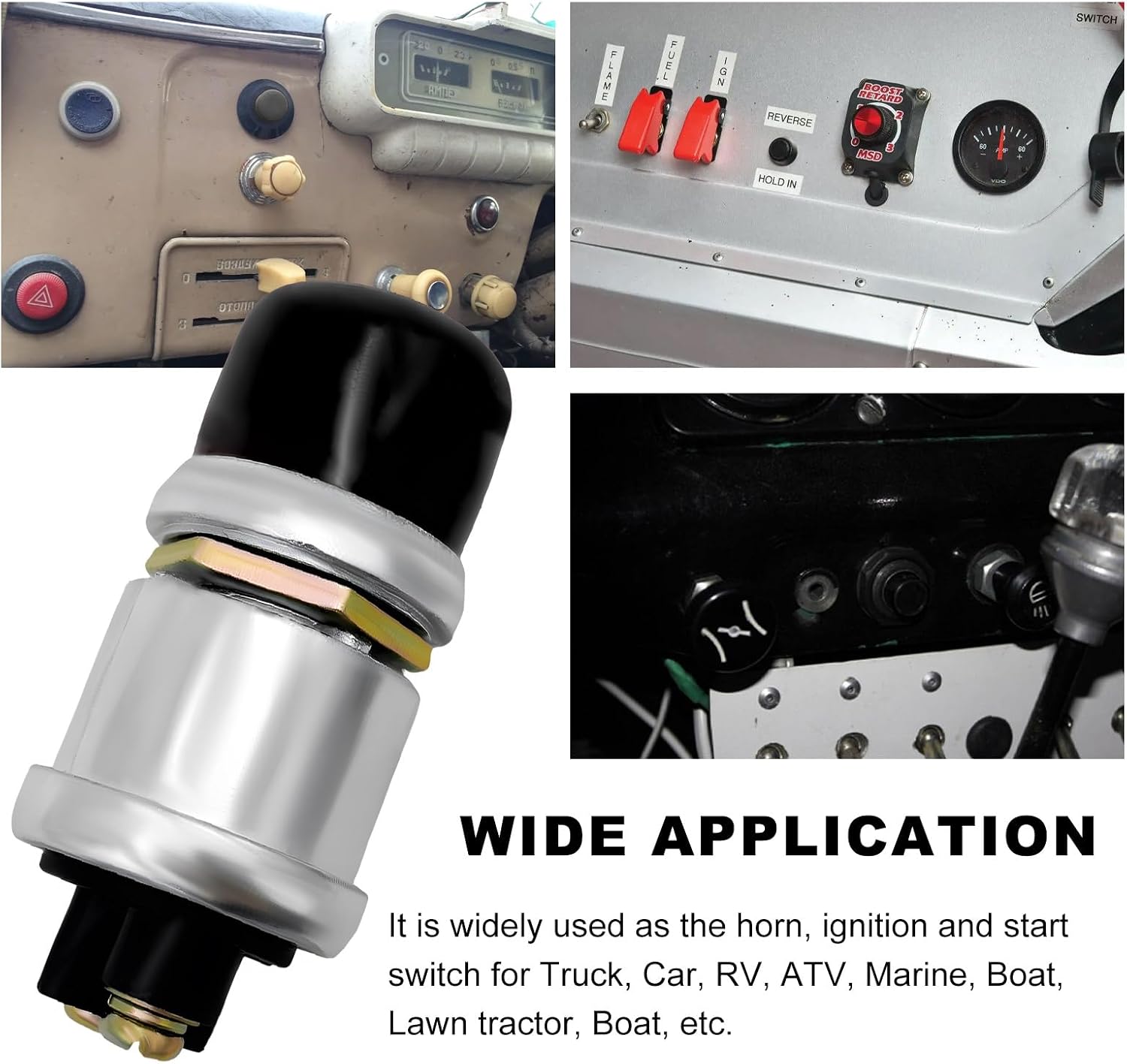 Ohleats 2 PCS Push Button Momentary Starter Switch, 12V/24V Horn Engine Start Switch Replacement, Waterproof Momentary Switch Starter for Truck Tractor Marine Boat, Car Accessories (Black)