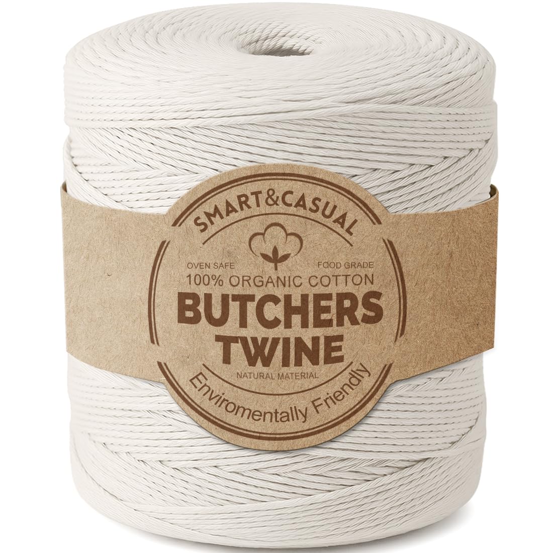 SMART&CASUAL 3000 Feet 100% Cotton Butcher Twine String 2mm Food-Grade Cooking Twine for Kitchen Roasting Turkey Sausage Meat Prep Baking Crafts Crocheting Gift Wrapping Gardening Natural White 3000 Feet (914M)