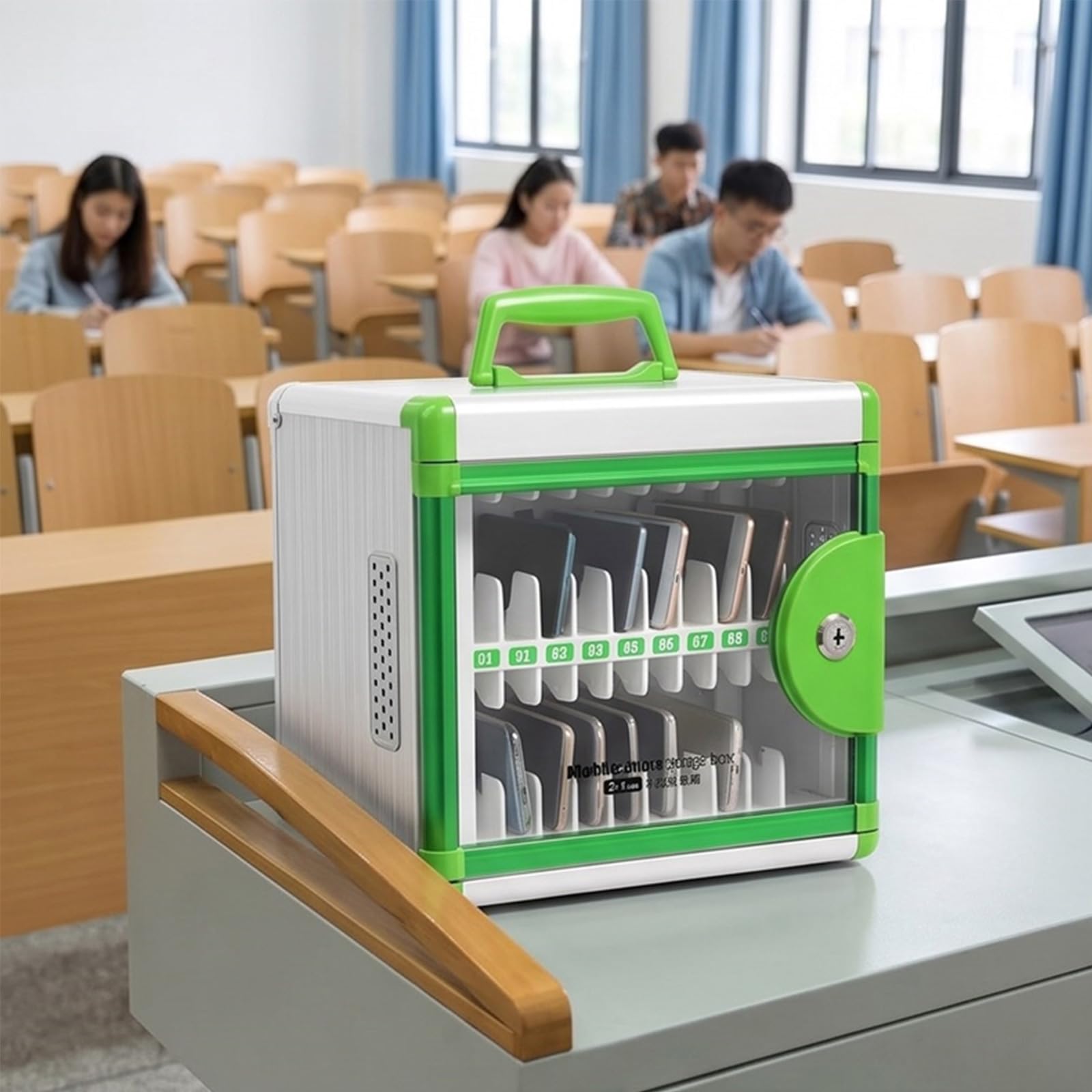 Unità di archiviazione per telefono in classe con 24 fessure protette e serratura in metallo per uffici e armadietti elettronici