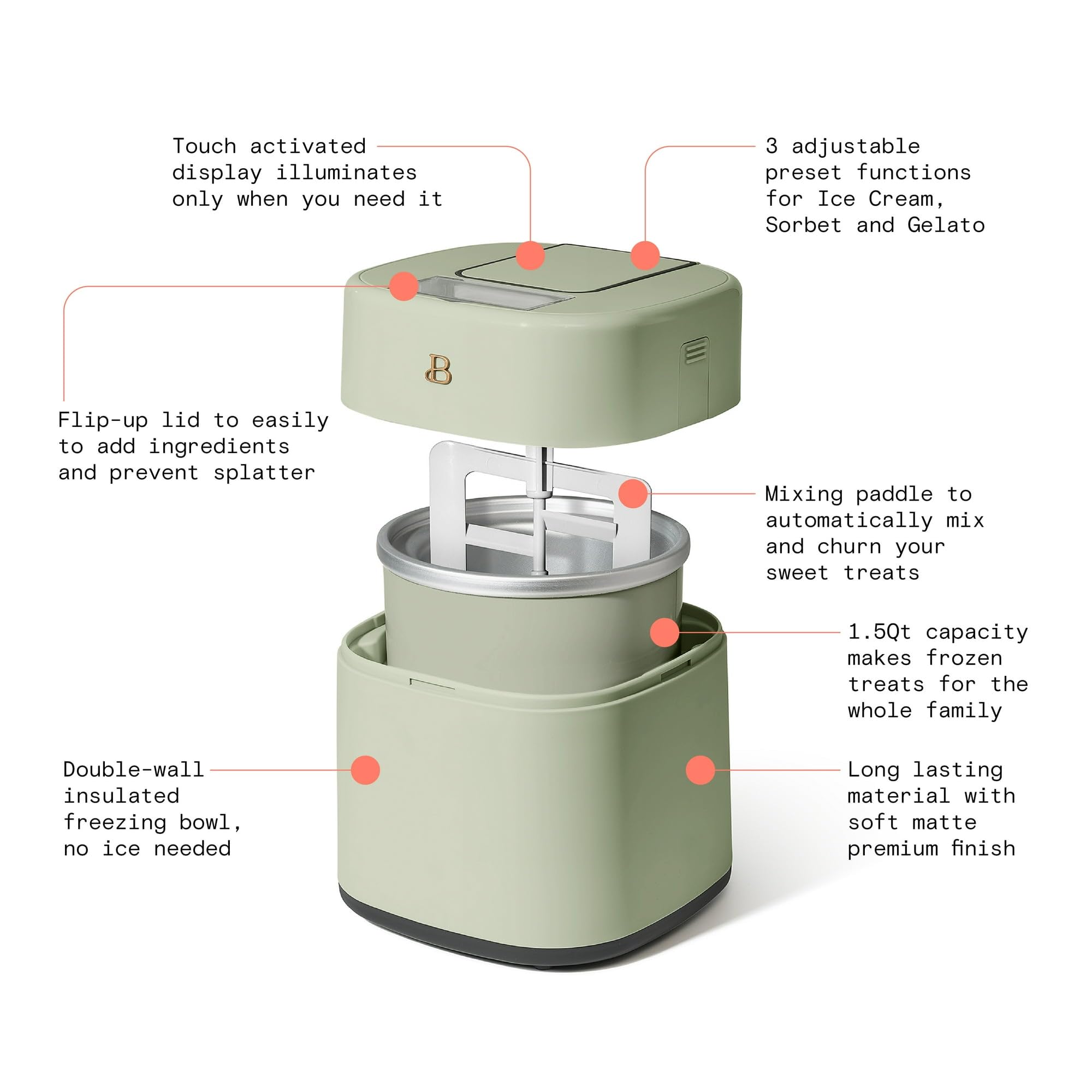 1.5 Quart Ice Cream Maker With Touch Display | Electric Frozen Yogurt & Sorbet Machine | 3 Preset Functions & Digital Timer | Ready In 20 Minutes | Includes Mixing Paddle on Fridge.com - View 3