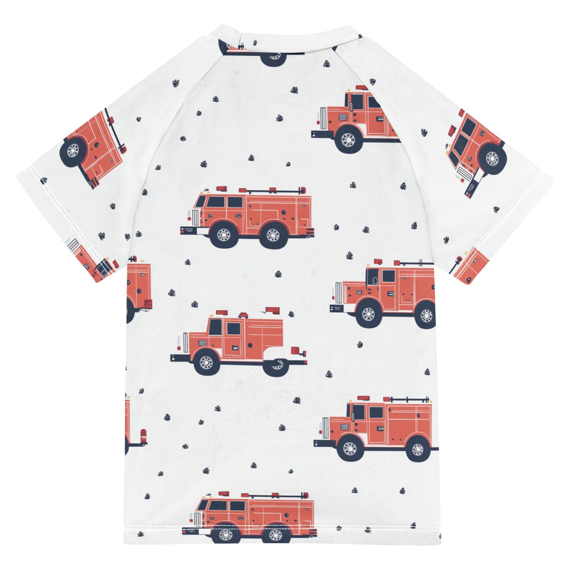 Cartoon Cute Cars White Kids Bathing Suits Girls Short Sleeves Rashguard Girls Swimwears Athletic Shirt for Big Boys 4T