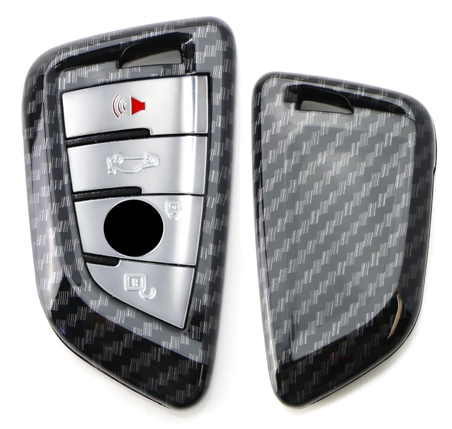 iJDMTOY Exact Fit Gloss Metallic Carbon Fiber Pattern Smart Remote Key Fob Shell Compatible with BMW X1 X4 X5 X6, 5 Series, 7 Series; Compatible with Toyota Supra