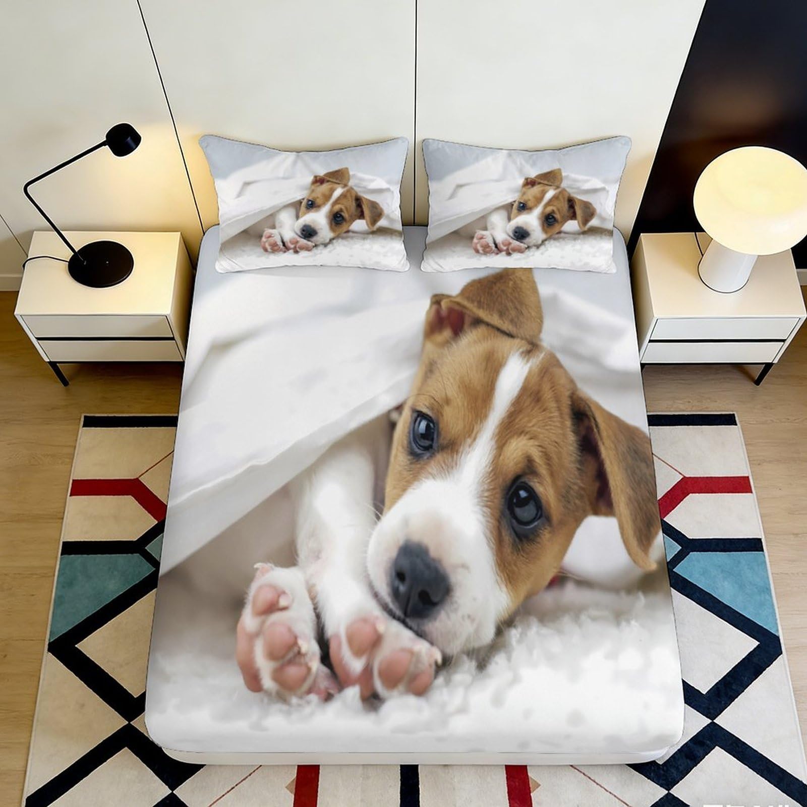 K1r3d9e5 Style-5 3D Printed Puppy Dog Fitted Sheet Microfiber Soft Anti-Slip Bed Cover For Bedroom Guest Room Mattress Protection Decor 90X200x25cm