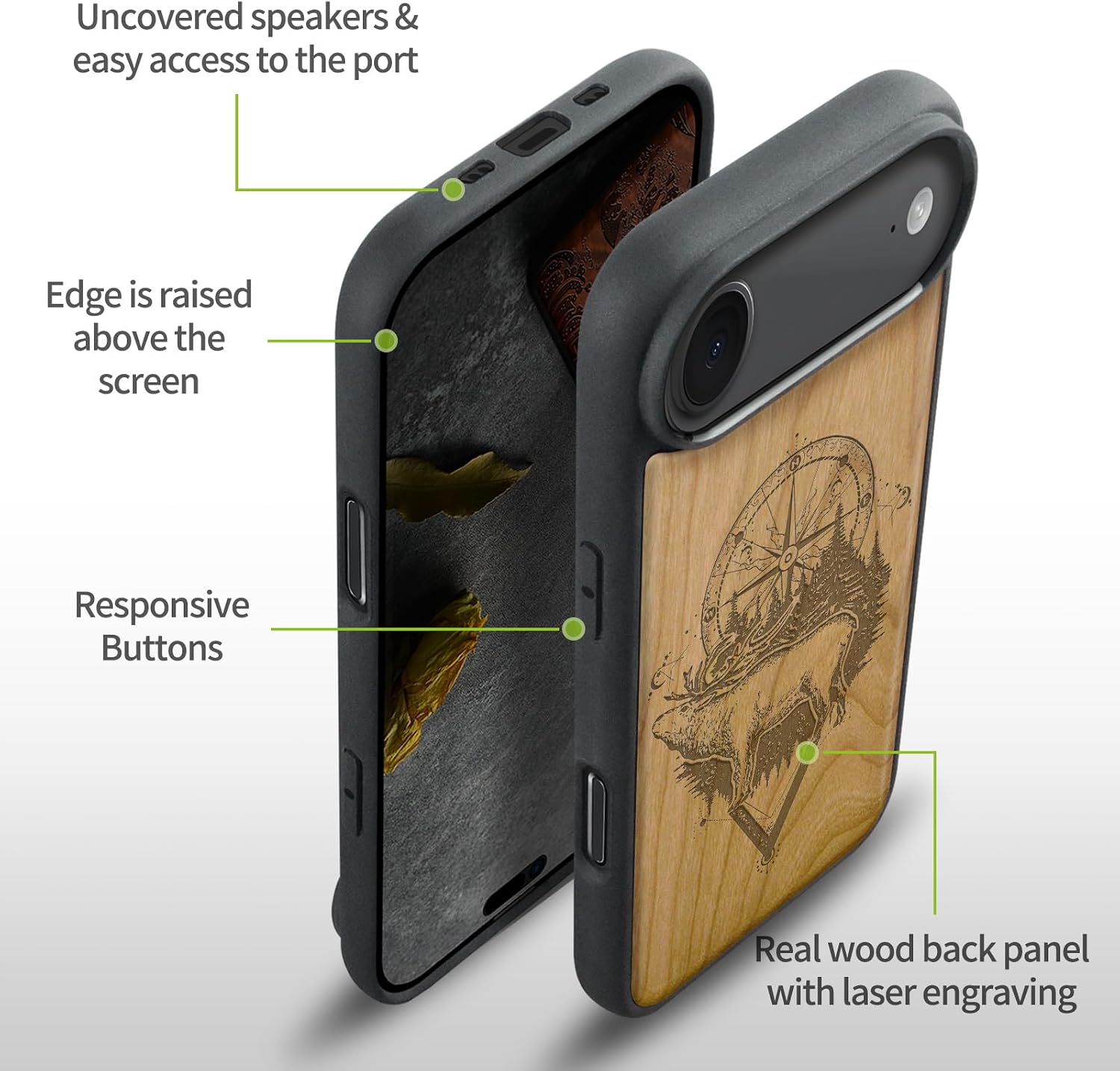 Carveit Magnetic Wooden Case for iPhone Air Case, Wood Artisan Engraved & Soft TPU Shockproof Cover, Compatible with MagSafe 17 Air Wireless Chargers (Reindeer Compass) Cherry