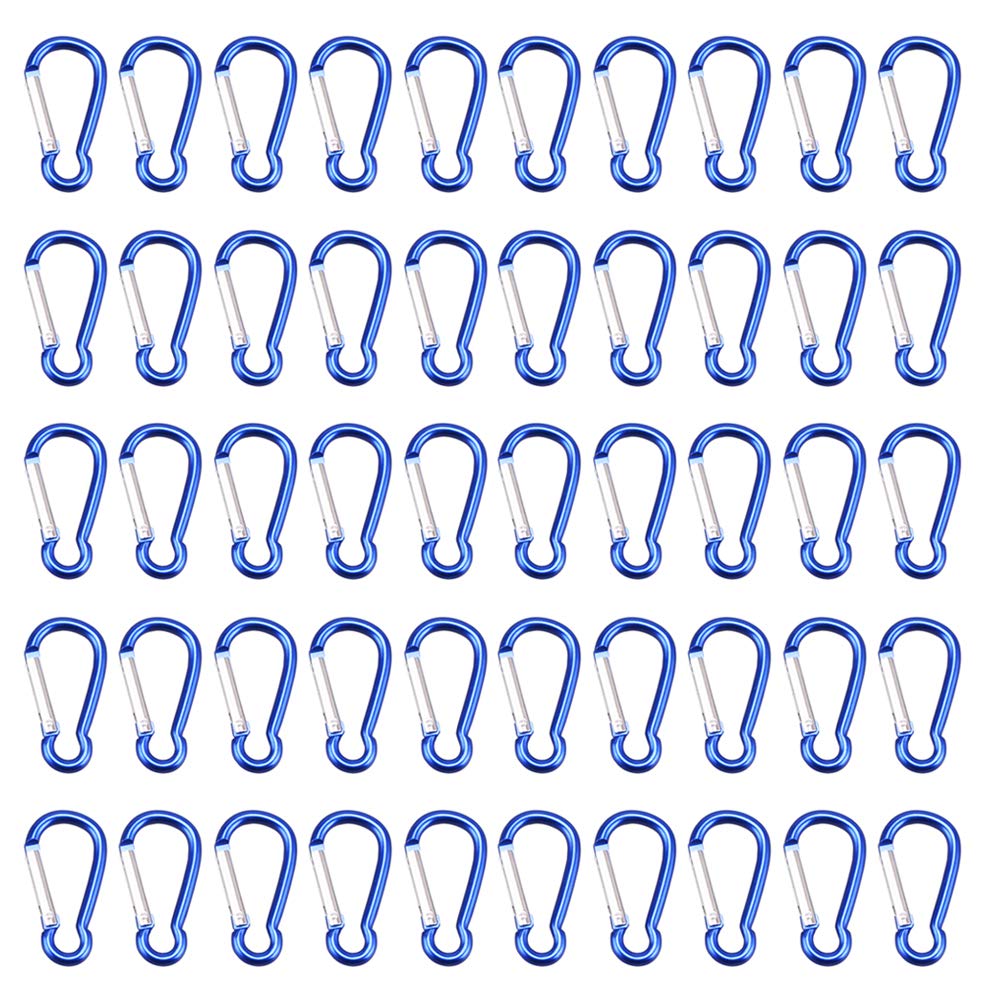 SAMLOO100pcs Small Spring-Loaded Gate Aluminum Carabiner Bulk Carabiner Spring Clip Hook Buckle Pack Spring Snap Key Chain for Outdoor, Camping, Hiking, Fishing, Traveling and Keychain, Blue