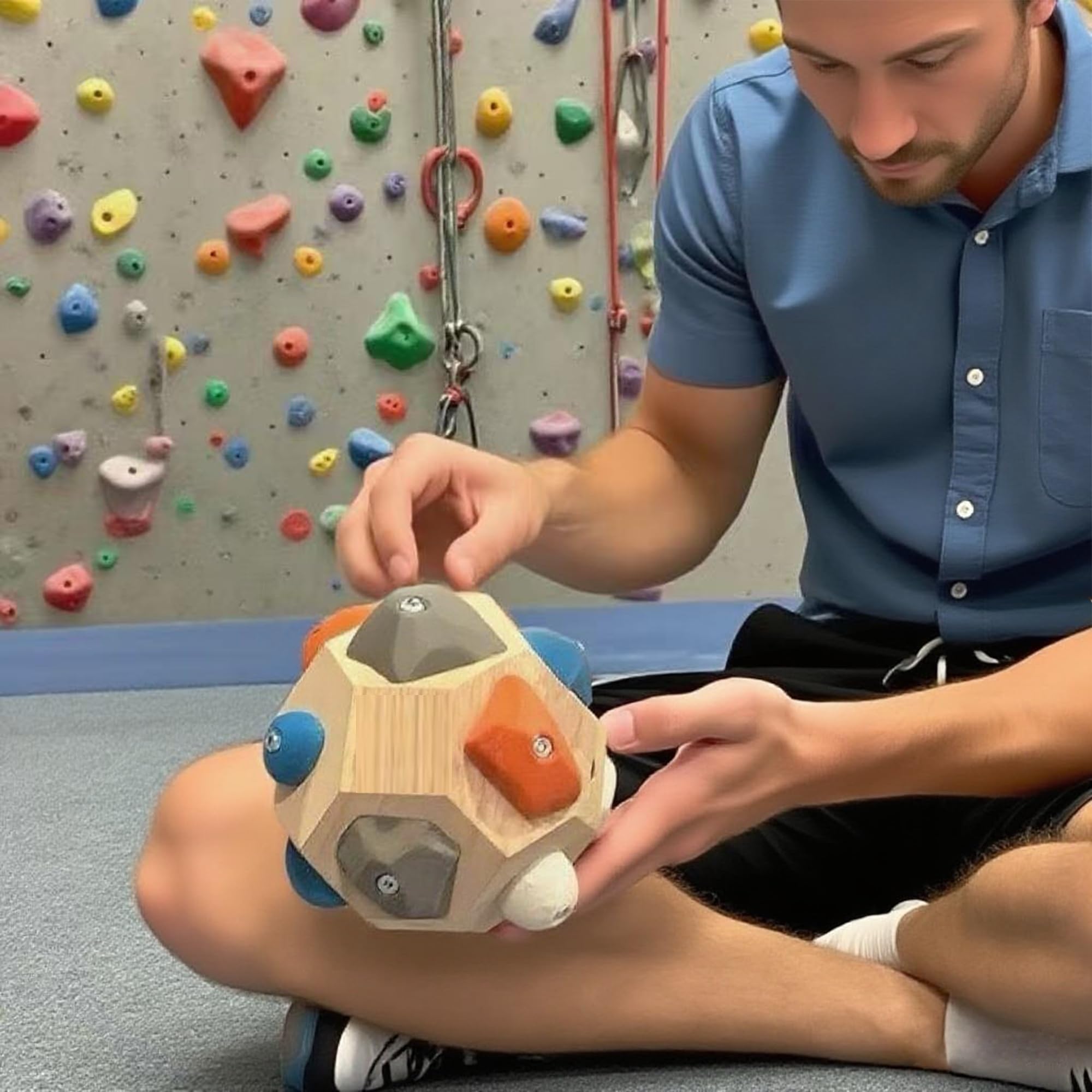 Boulder Block - Balle D’Escalade 3D Avec Porte-Clés - Bloc D’Entraînement En Bois Et PVC - 12 Prises Colorées - Développe Force Et Précision - Cadeau Pour Grimpeur