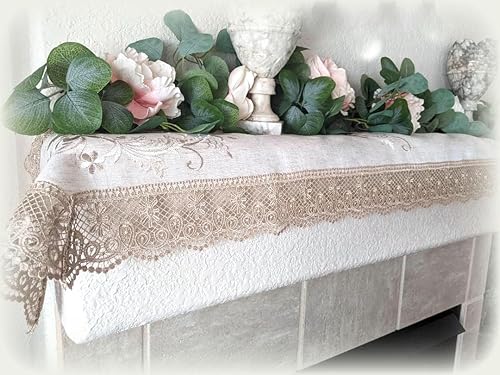 Galleria di Giovanni Bufanda de encaje bordada para tocador, mantel de mesa, color beige natural, neutro, 66 x 13 pulgadas