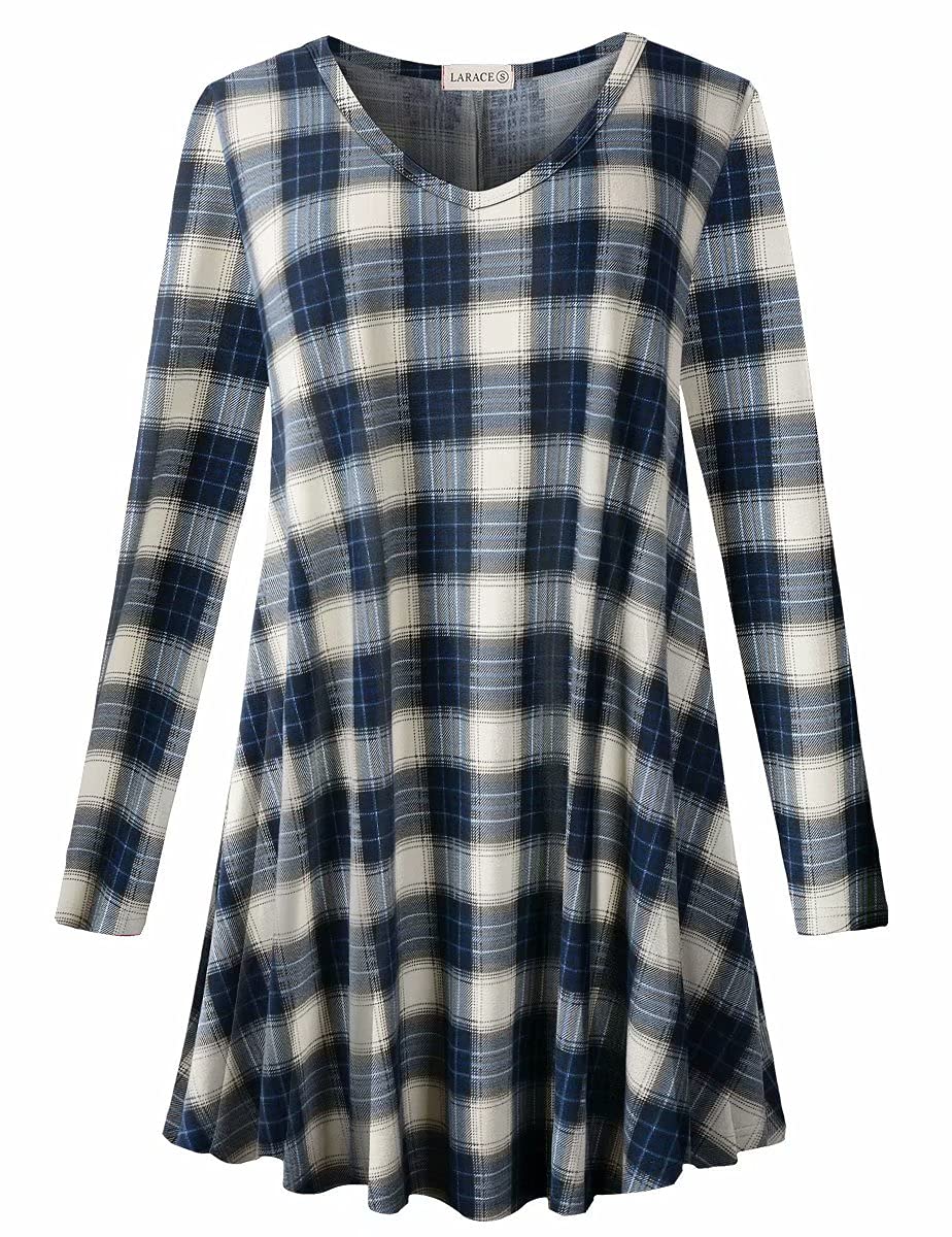 LARACE Long Sleeve Tunics Tops Plus Size for Women V Neck Loose Fit Flowy Clothing for Leggings