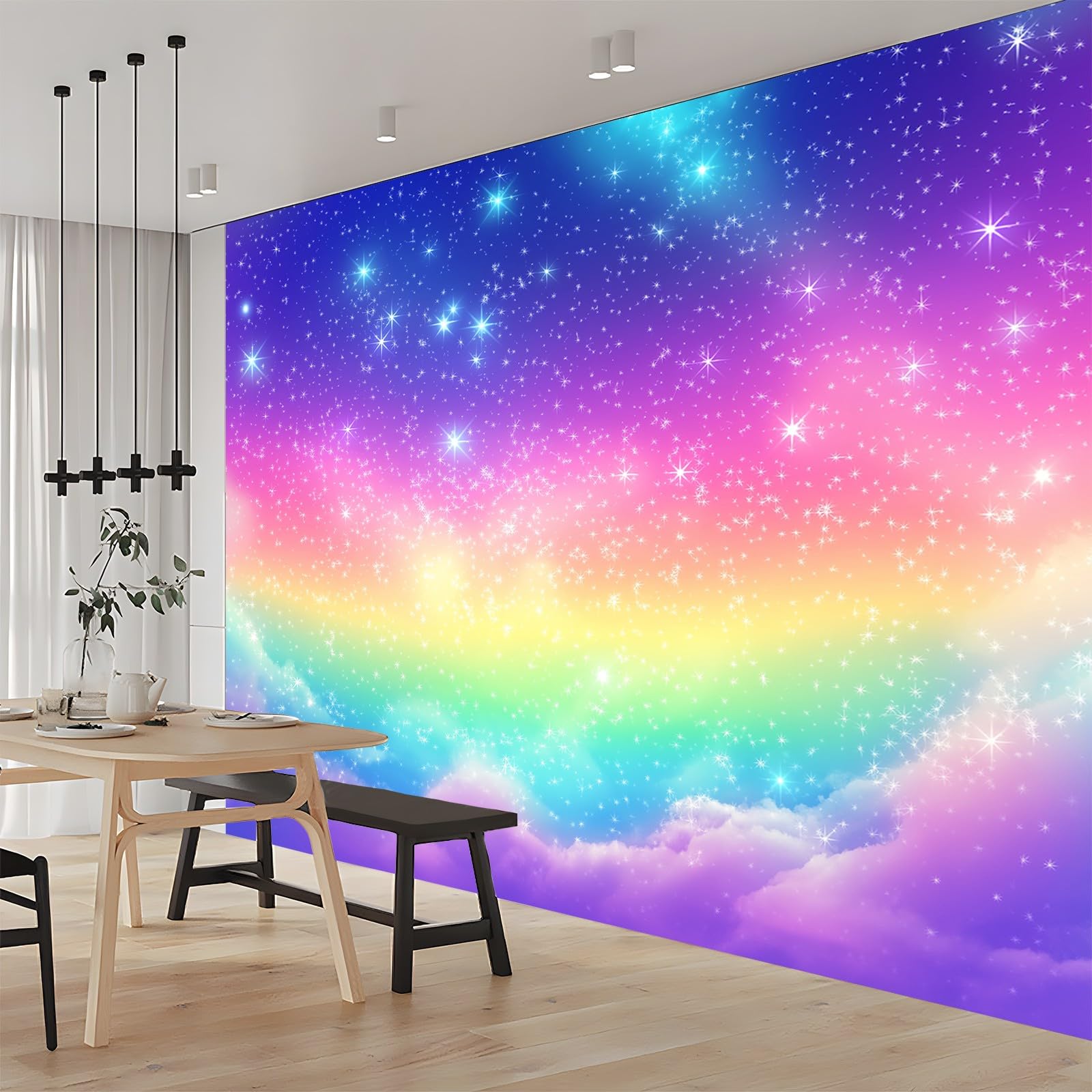 Panoramiczne gwiaździste niebo gradient gwiazdy niebieski różowy 200 x 140 cm (szer. x wys.), panoramiczna gigantyczna tapeta 3D salon sypialnia jadalnia pokój dziecięcy dekoracje ścienne z włókniny