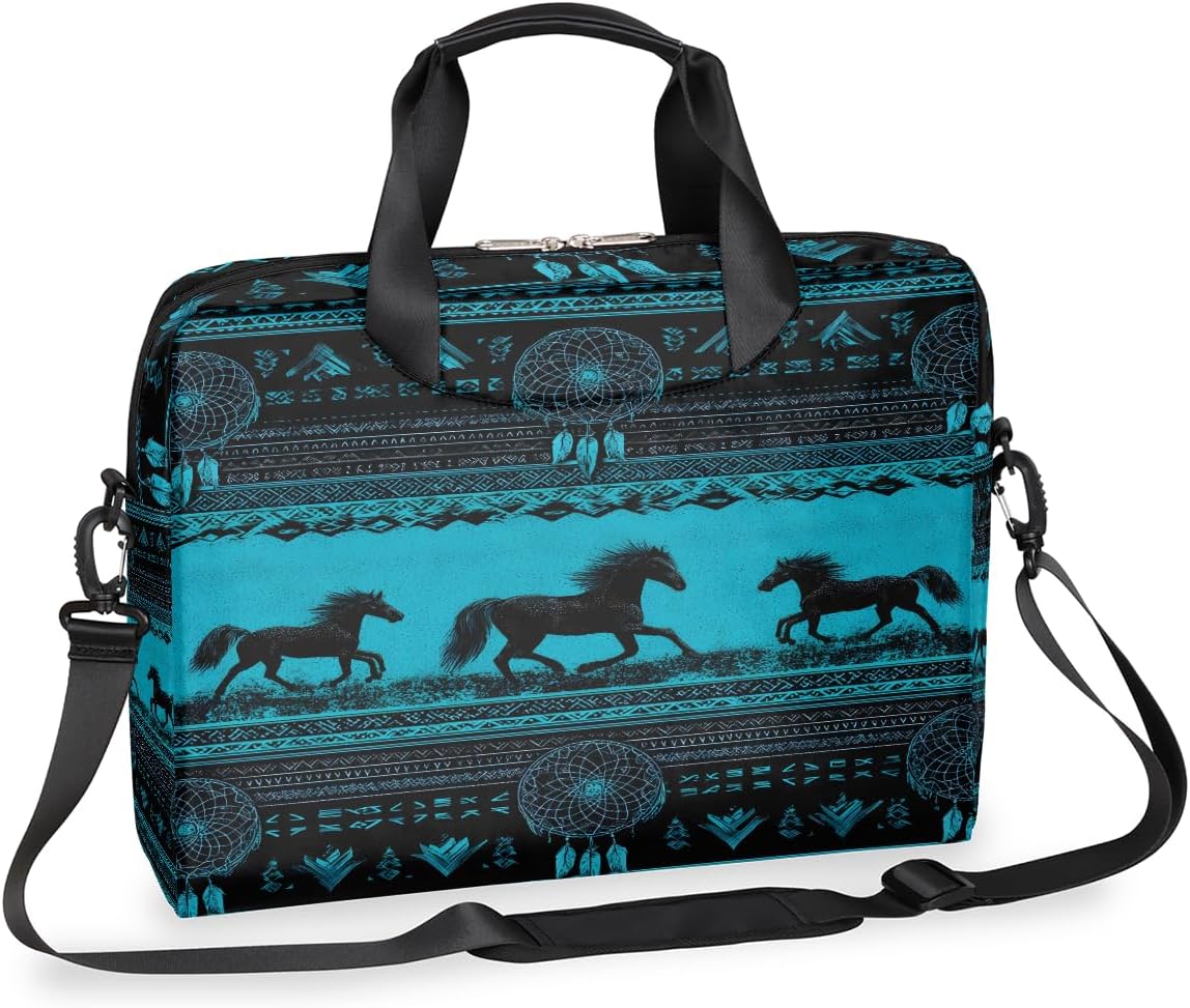 Laptop Bag Aztec Horses Turquoise Laptop Handle Bag Satchel Briefcase Adjustable shoulder Carrying Travel Computer Case for 15 inch-16 inch