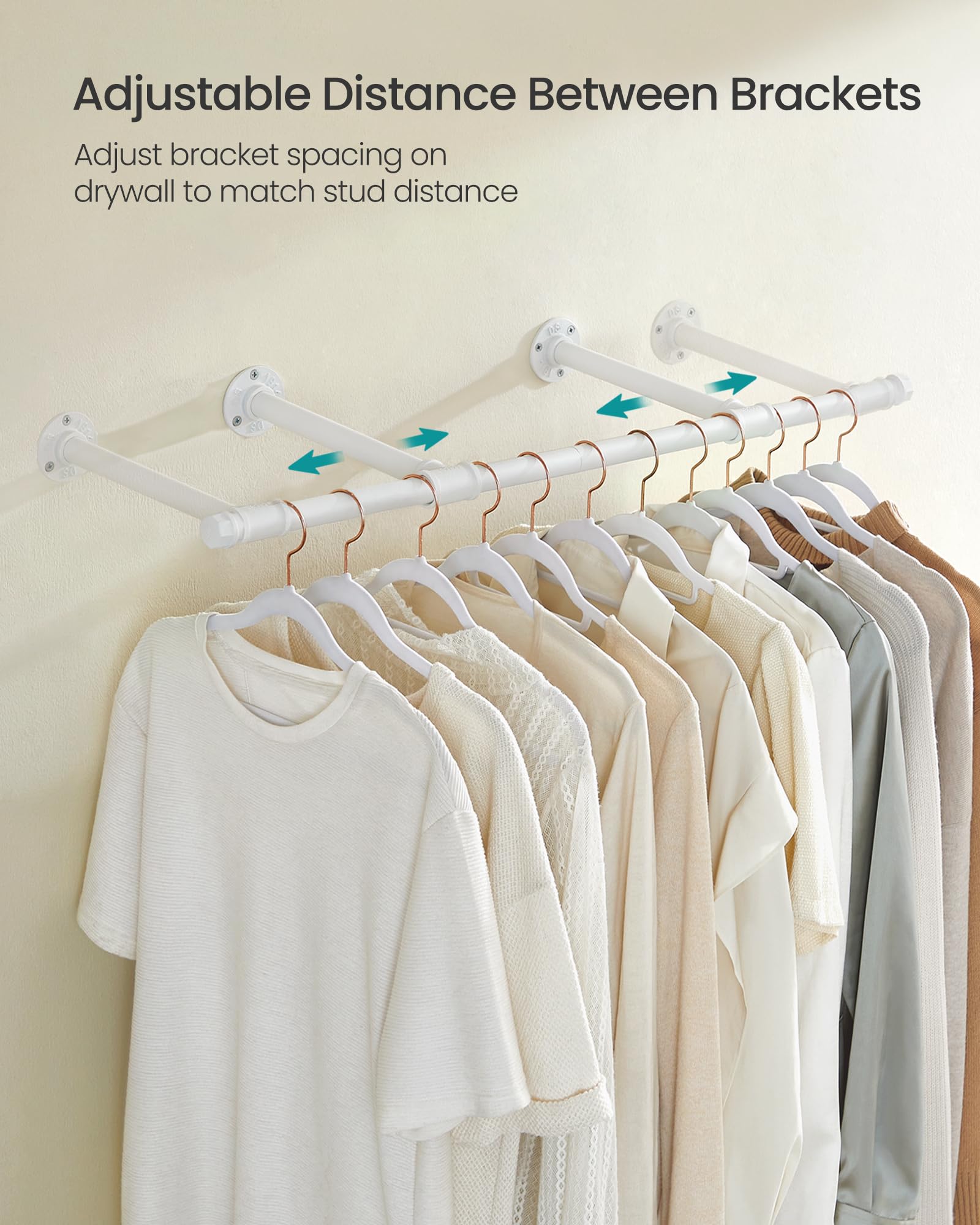 SONGMICS Set of 2 Wall-Mounted Clothes Rail, Wall Clothes Rail, Industrial Pipe Clothes Rack, Space-Saving, 30 x 84 x 7 cm - Image 4