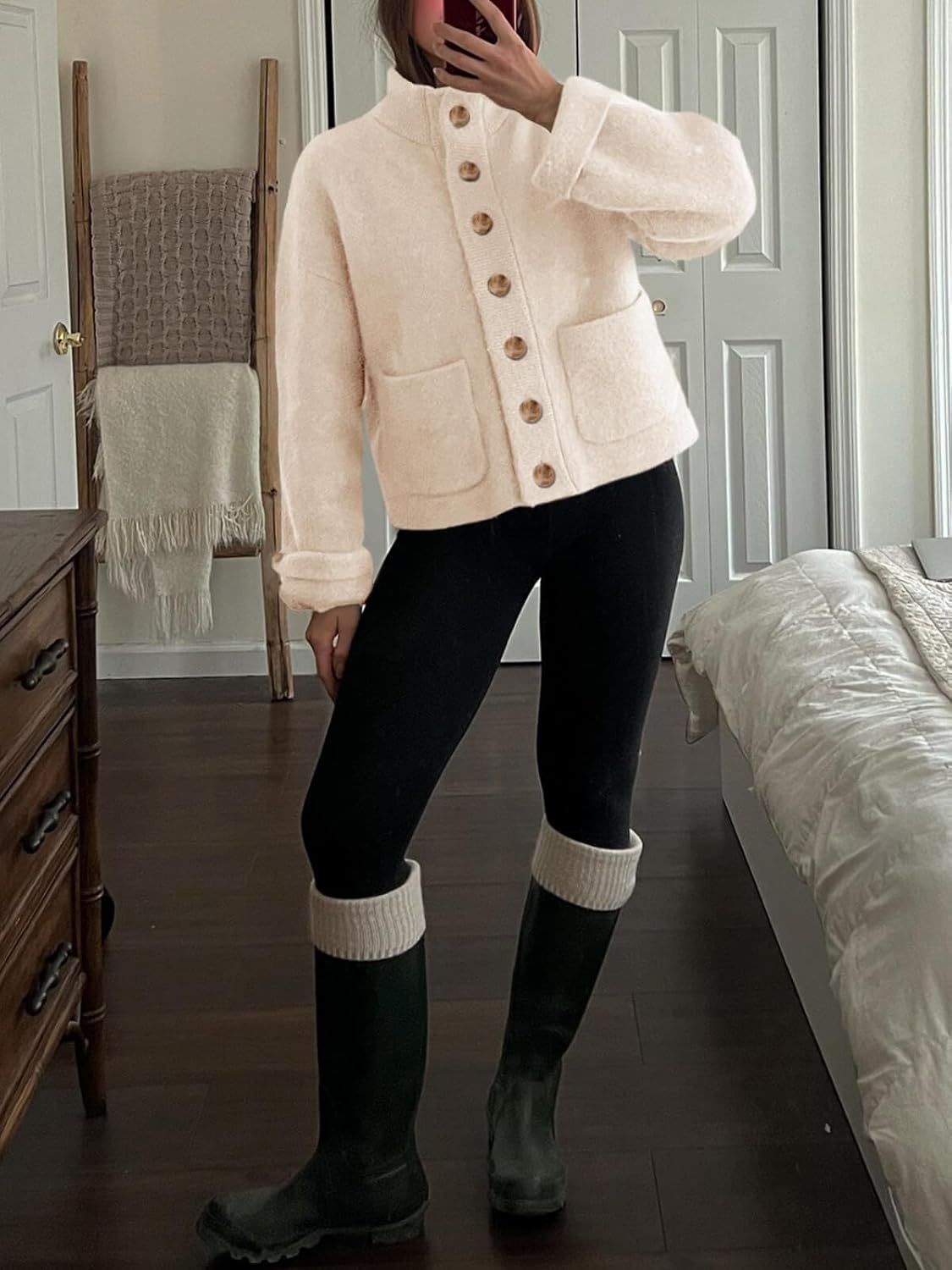 Cicy Bell Womens Chunky Knit Cardigan Sweaters Button Down Mock Neck Open Front Jacket Winter Casual Outerwear with Pockets - Image 4