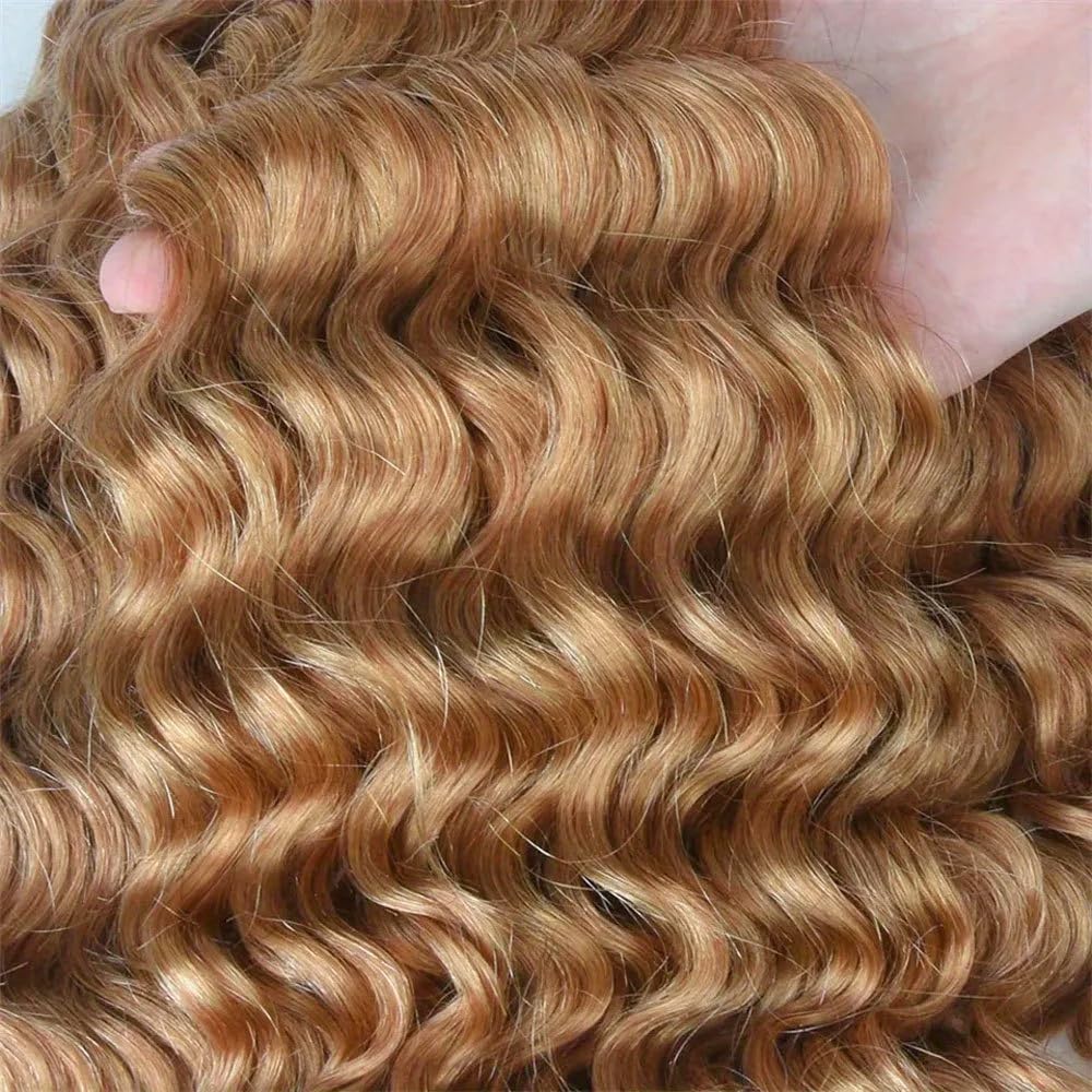 #27 Honey Blonde Bundles Human Hair Deep Wave Bundles 24 26 28 Inch Unprocessed Brazilian Virgin Remy Hair 3 Bundle Blonde Deep Wave Human Hair Extensions 50 Gram Per Bundle