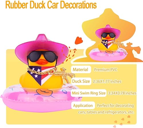 Miniatura 5 de Tablero de decoración de pato para automóvil, pato de goma para tablero de automóvil, accesorios de adorno de automóvil con mini sombrero de vaquero