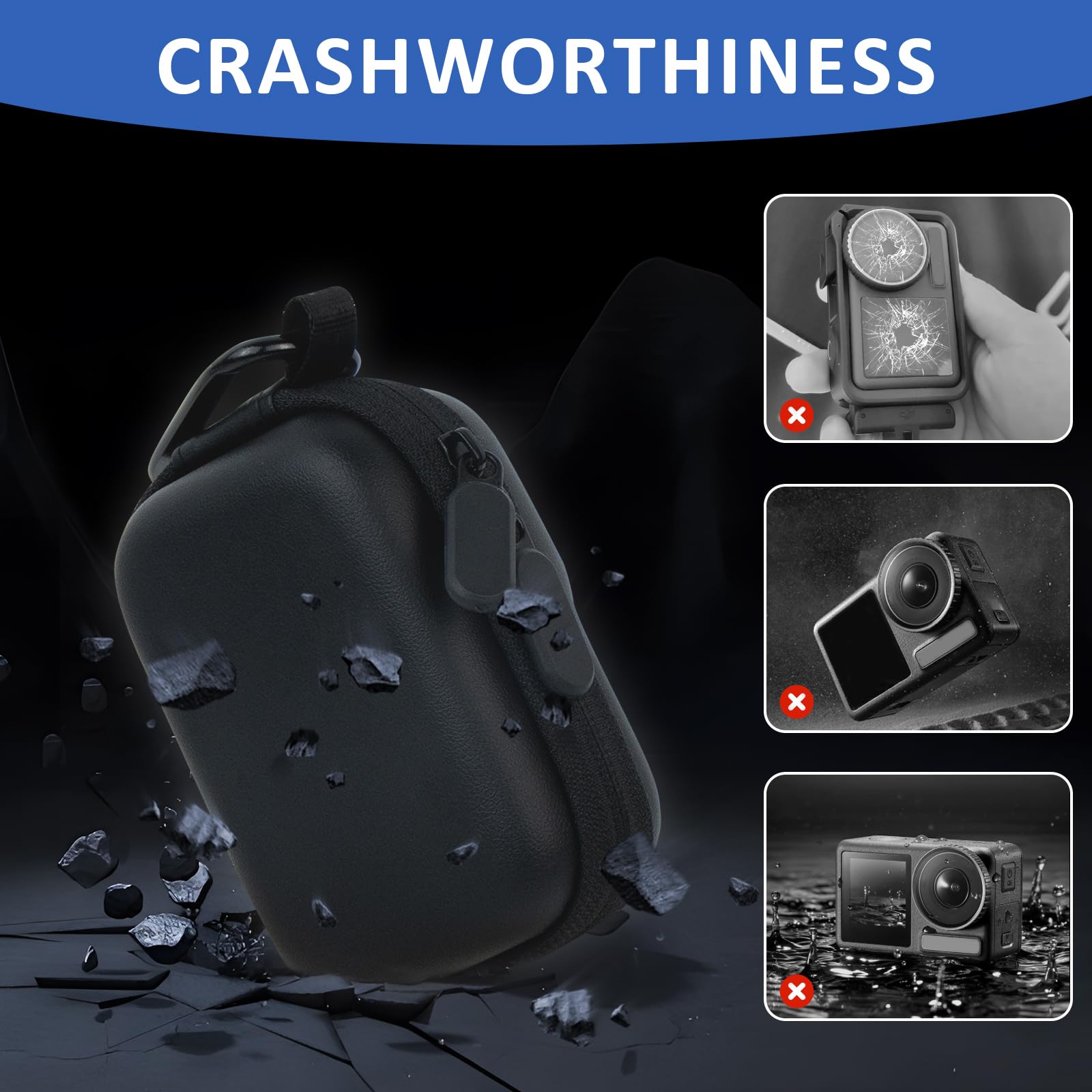 Hesupy Étui De Voyage Pour Dji Action 5 Pro/4/3, Sac De Protection Résistant Aux Chutes Noir