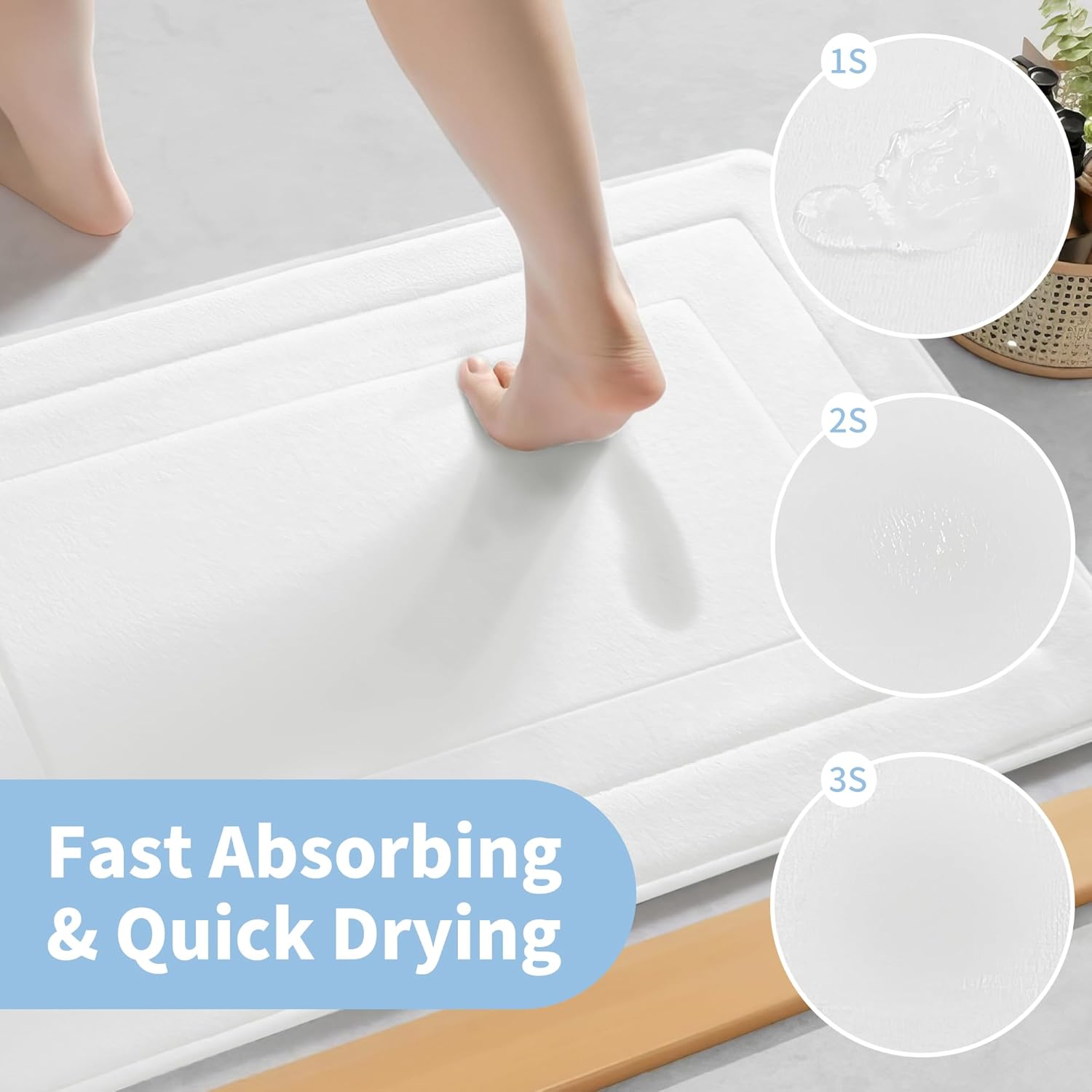 Cupic Cupid Super Soft Memory Foam Bath Mat, White Bathroom Rugs, Non Slip Bath Mats for Bathroom Floor, Machine Washable Rugs for Shower & Tub, Quick Dry Bath Carpet for Decor, 24" x 36"