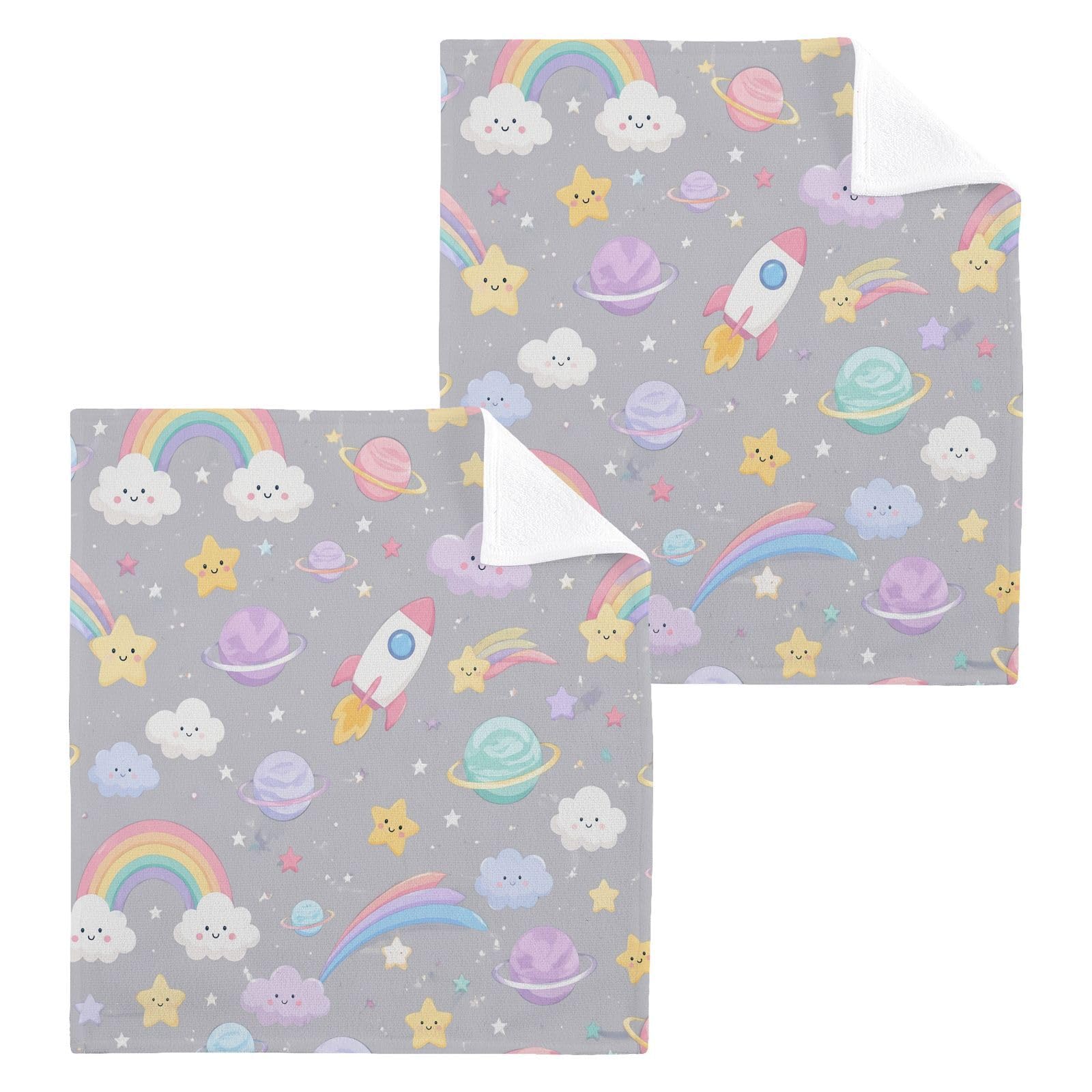 BOESI Pastel Rainbow 12x12in Cotton Washcloth,Soft Absorbent Face Towel