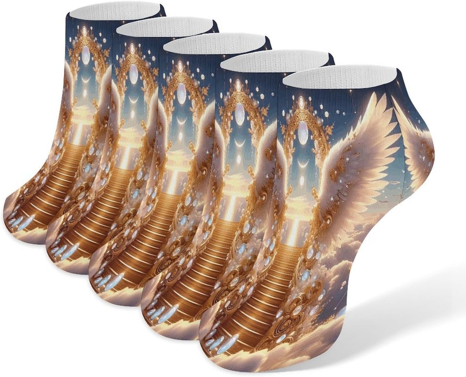Angel Wings Staircase 5Pairs Low Cut Ankle Socks for Women No Show Casual Breathable Athletic Socks for Sport