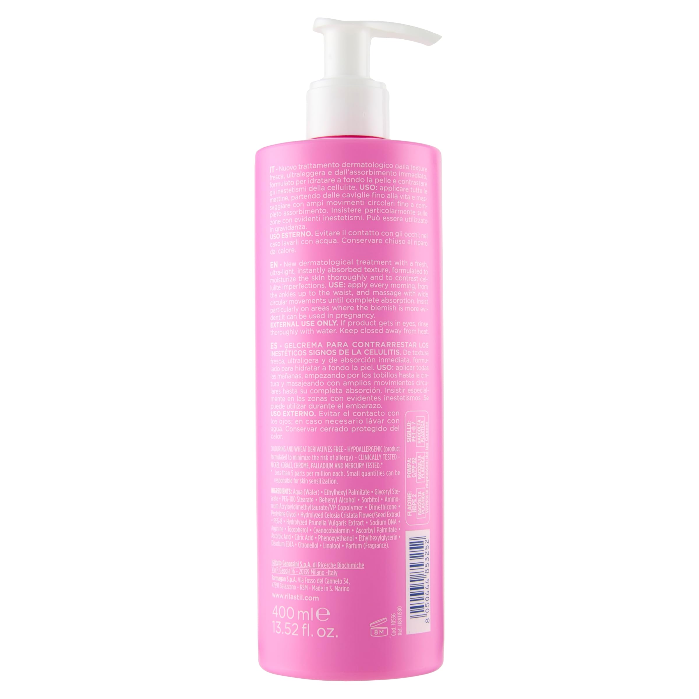 Rilastil Hydrafusion Gel Crema, Texture Fresca e Ultraleggera, Trattamento Cellulite, Profumo Pepe e Rosa, Confusione da 400ml
