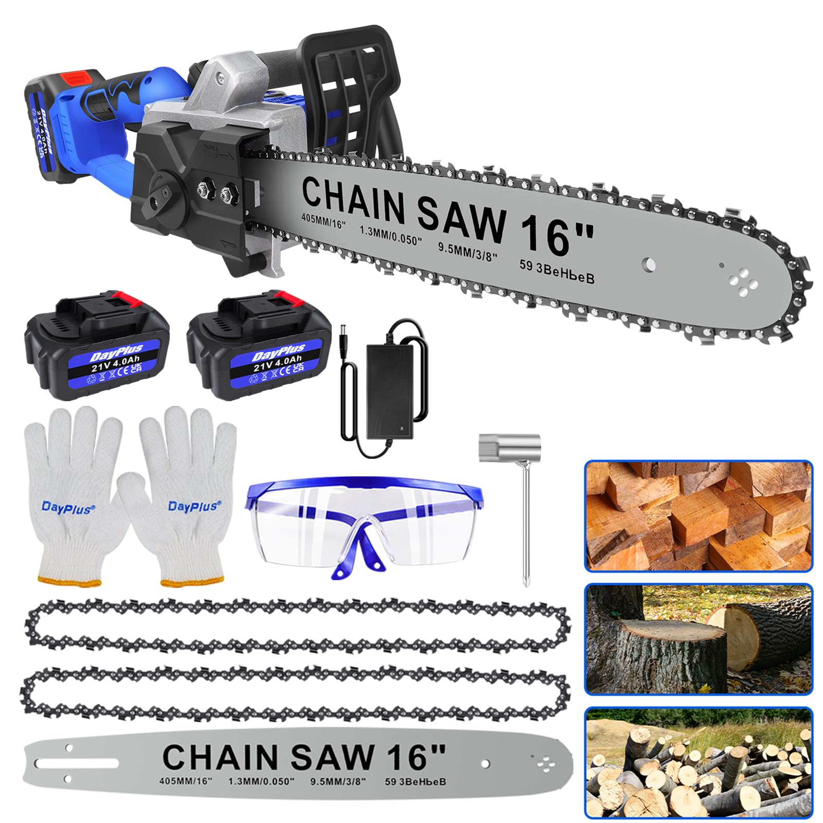 16 Inch Electric Chainsaw Cordless Wood Cutter, 1200W Cordless Chainsaw with 2*4.0Ah Batteries and 2 Chains, 13m/s Chain Speed Battery Chainsaw, Handheld Chain Saw for Sawing Wood Cutting Tree Branch