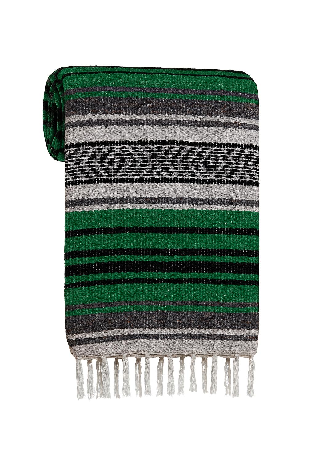 BAJA STYLES Large Mexican Blanket in Kelly Green — Handcrafted Serape Falsa Yoga Blanket (73” x 48”) – Throw for Camping, Beach & Outdoor Use –