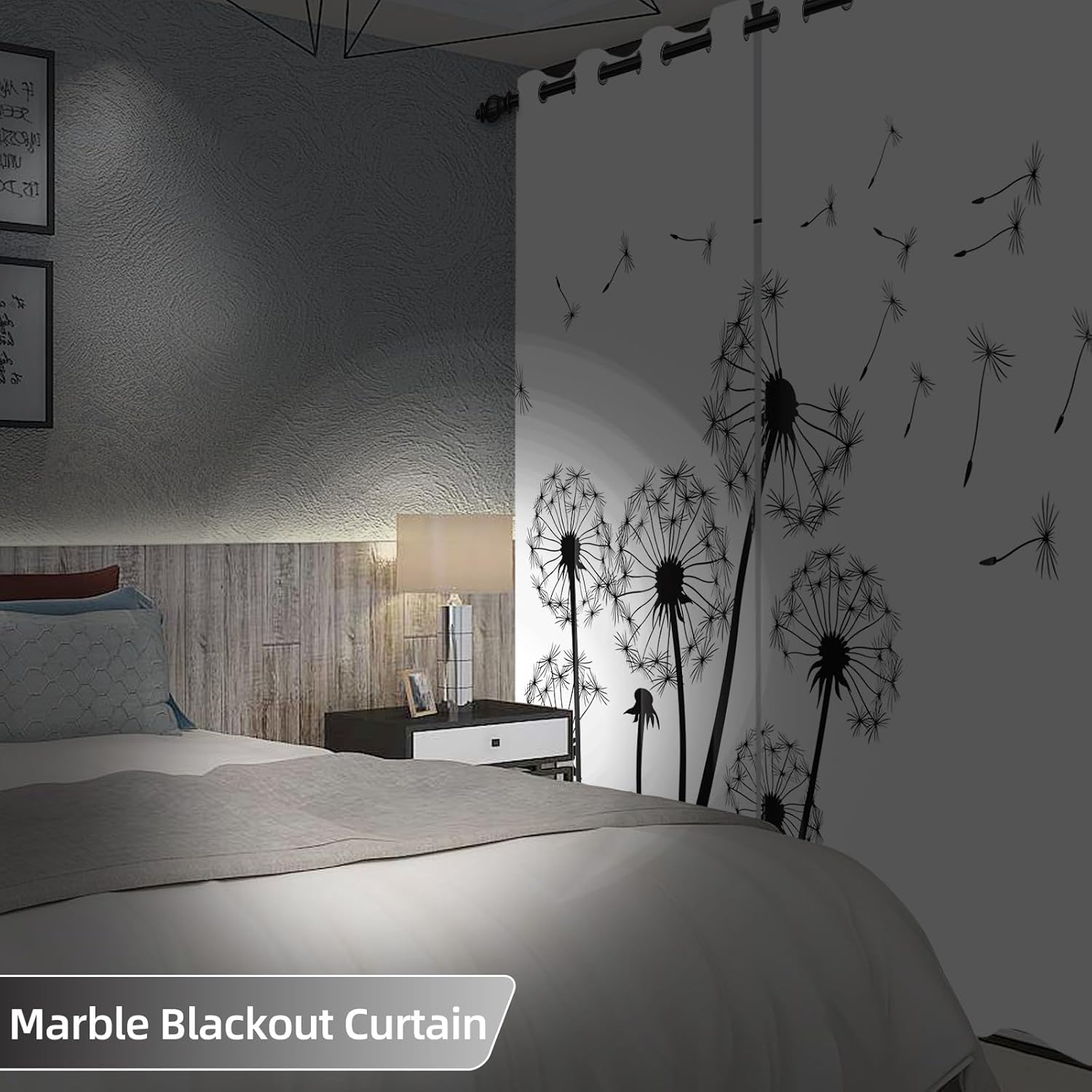 Dandelion Blackout Curtains, Grommet Room Darkening Window Curtain for Bedroom Living Room 26x63inches Minimalist Dandelions Room Partition Hotel Office Thermal Insulated Drapes 2 Panels