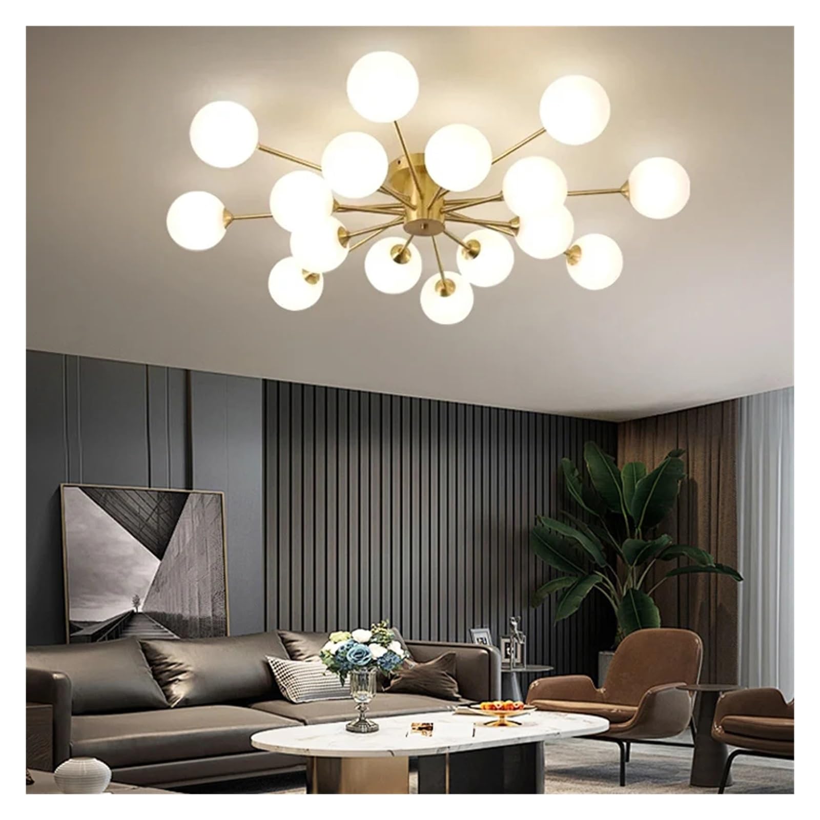 Olskfuh Size_name All Copper Modern Luxury Led Ceiling Lamp Compatible With Living Room Bedroom Dining Room Glass Ball Gold Ceiling Chandelier Light Fixtures,Chandelier Lamps,-16 Lights
