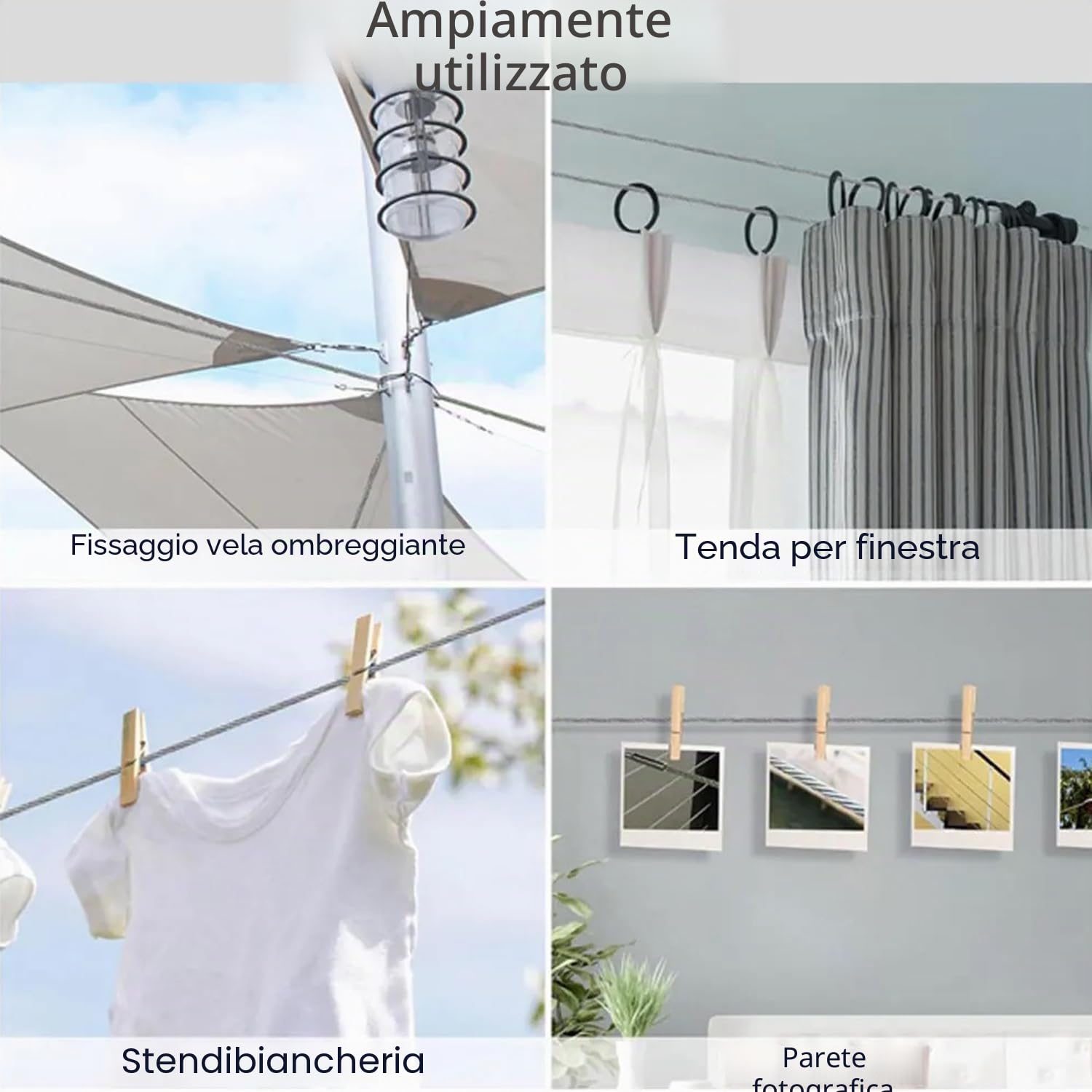 100m Filo Per Stendere Il Bucato Da Esterno 3mm,Cavo Acciaio,Garden Wire/Cable Railing Kit,Adatto Per Filo Di Tensione Per Recinzioni,Fune Metallica Per Lampade Da Esterno,Fune Per Tende