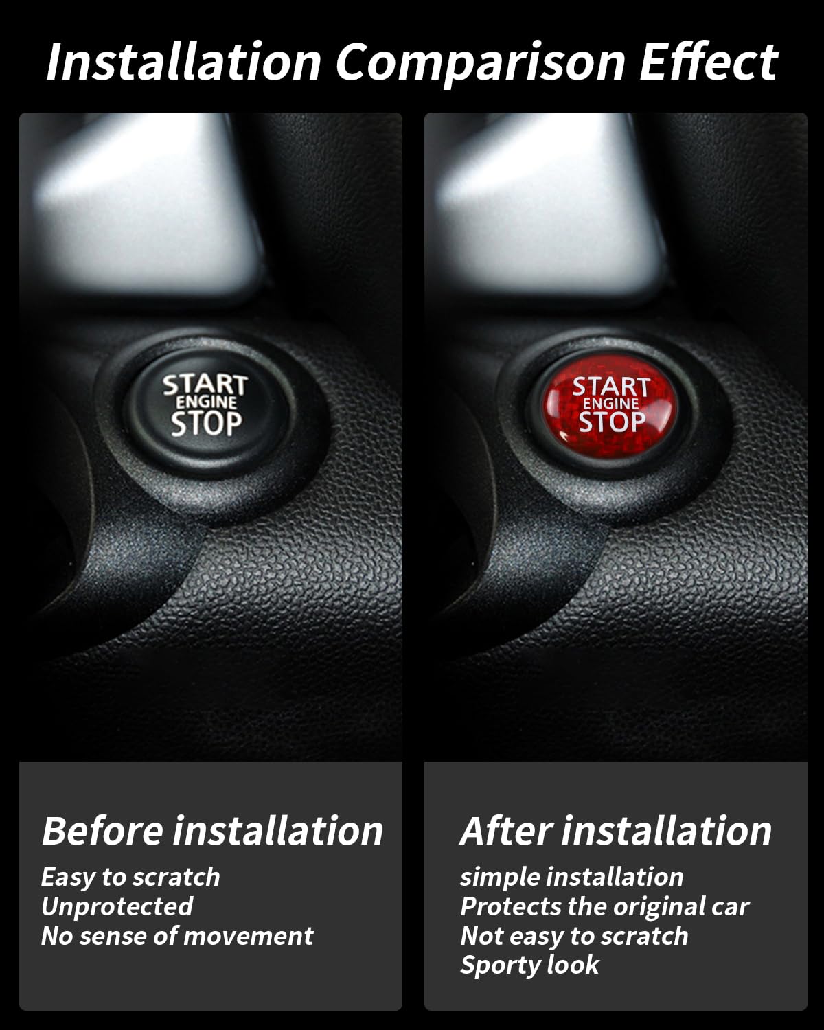 Czerwony samochód z włókna węglowego silnik start stop wewnętrzny przycisk wykończenia naklejki pokrywy, dla Mini Cooper R55 R56 R57 R58 R59 R60 R61 akcesoria 2007-2016