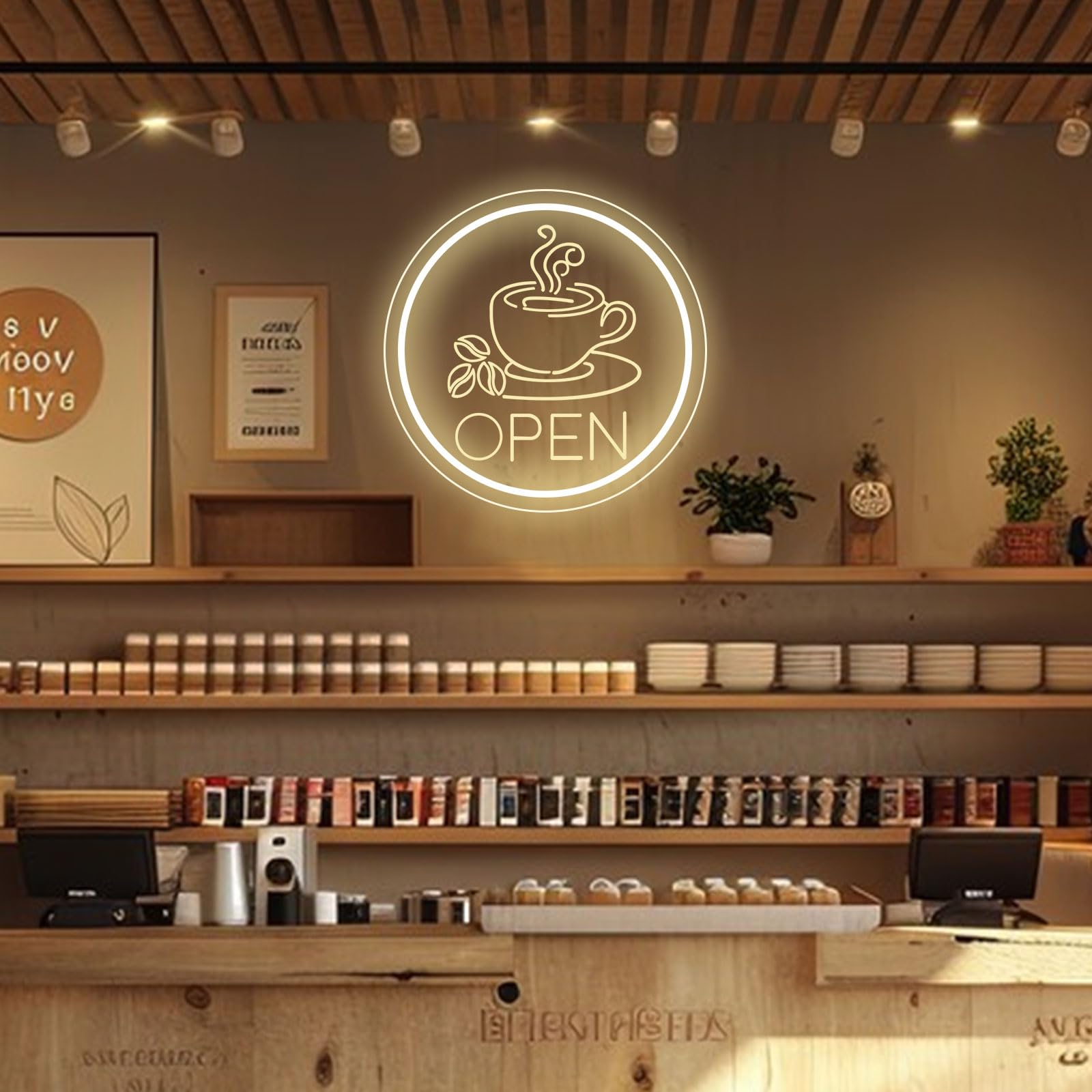 Coffee Open Neonschild Warmweiß „Business Open“ für Café, Laden, Home Bar, Wanddekoration, USB-betriebenes Leuchtschild, Café-Eckdekor, Geschenk für Kaffeeliebhaber