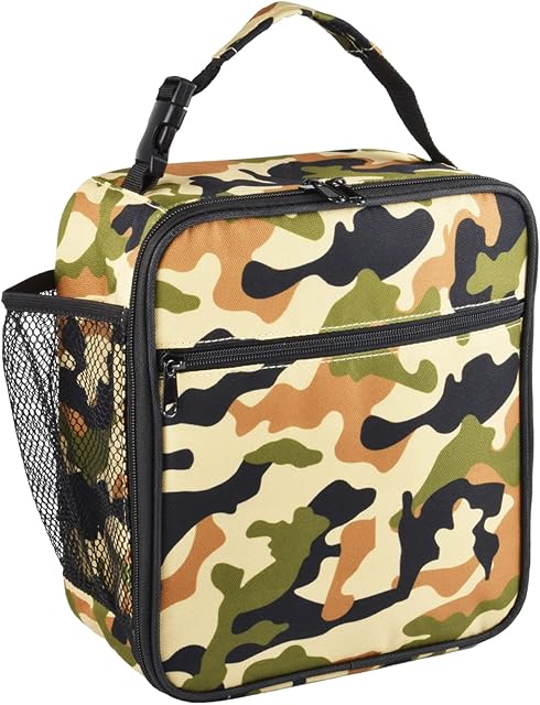 IWTTWY Insulated Lunch Bag Camo Cooler Bag Portable Carrying Lunch Box Bag for Kids Boys Girls Women Men to School Office Outdoor Picnic (Camo Brown)