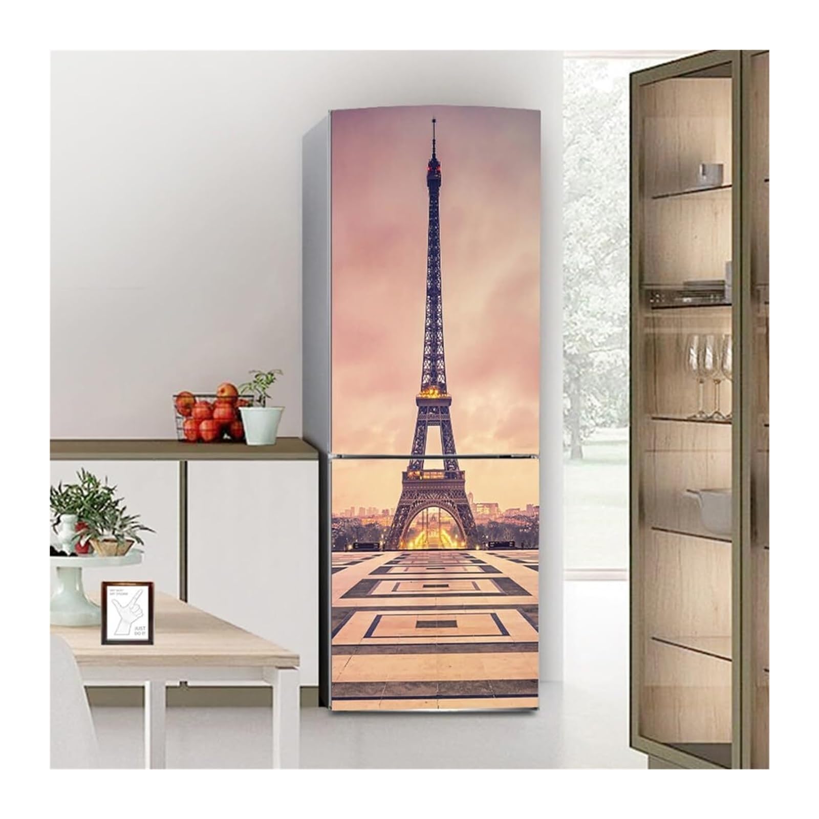 GDHKDDFL Minimalist, luxury-inspired fridge decals, Freezer Skins Wall Stickers for Kitchen Decal, Paris Eiffel Tower View(M: 60x180 cm)