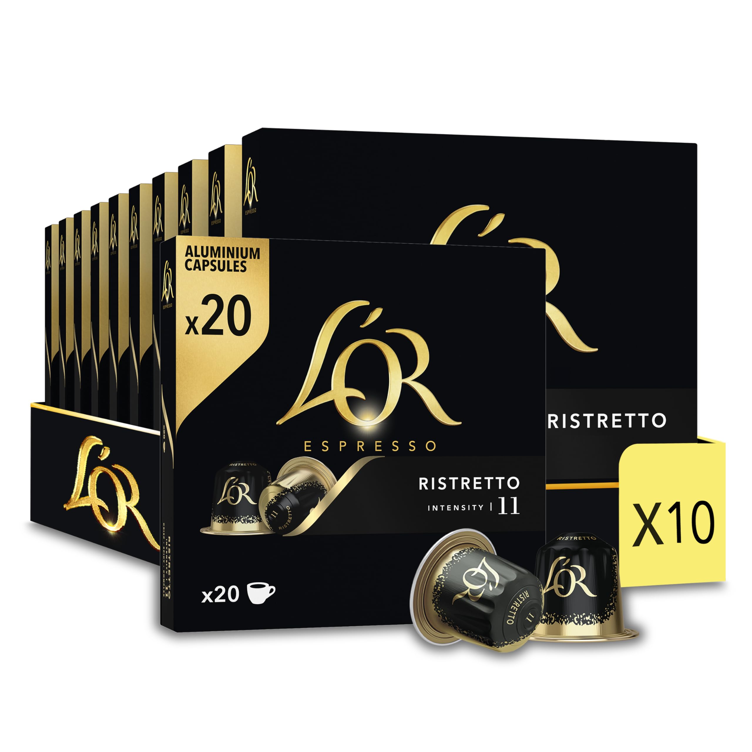 L'Or Espresso Café - 200 Capsules Ristretto Intensité 11 | Compatibles Nespresso®*, lot de 10 x 20 capsules aluminium