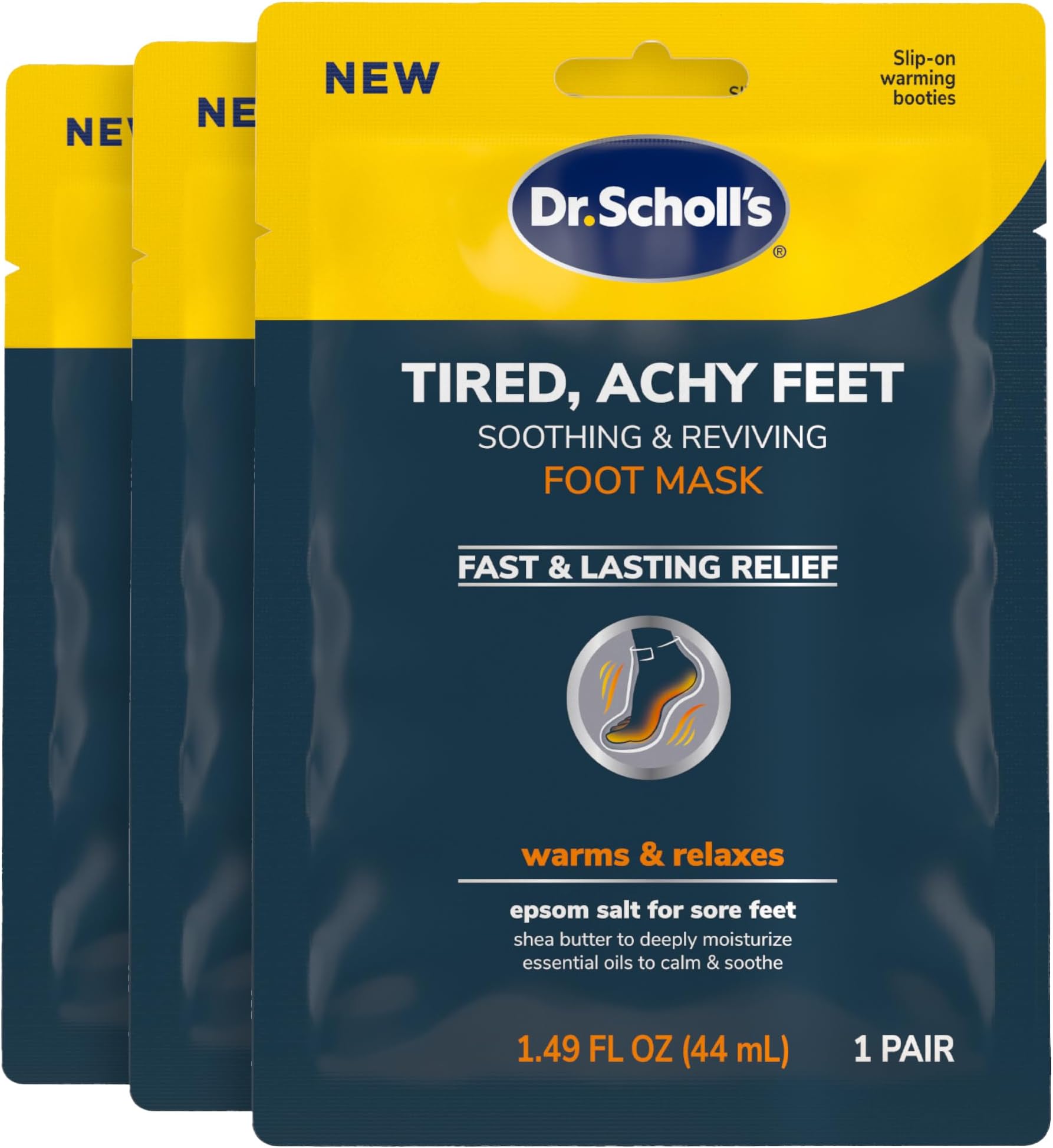 Tired, Achy Feet Soothing & Reviving Foot Mask, 3 Pair, Warming Booties