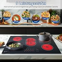 AMZCHEF Beépíthető Üvegkerámia Főzőlap 77 cm - 5 Zónás, Ovális és Tripla Főzőfelülettel, 9 Teljesítményszinttel, Időzítővel, Biztonsági Zárral 3