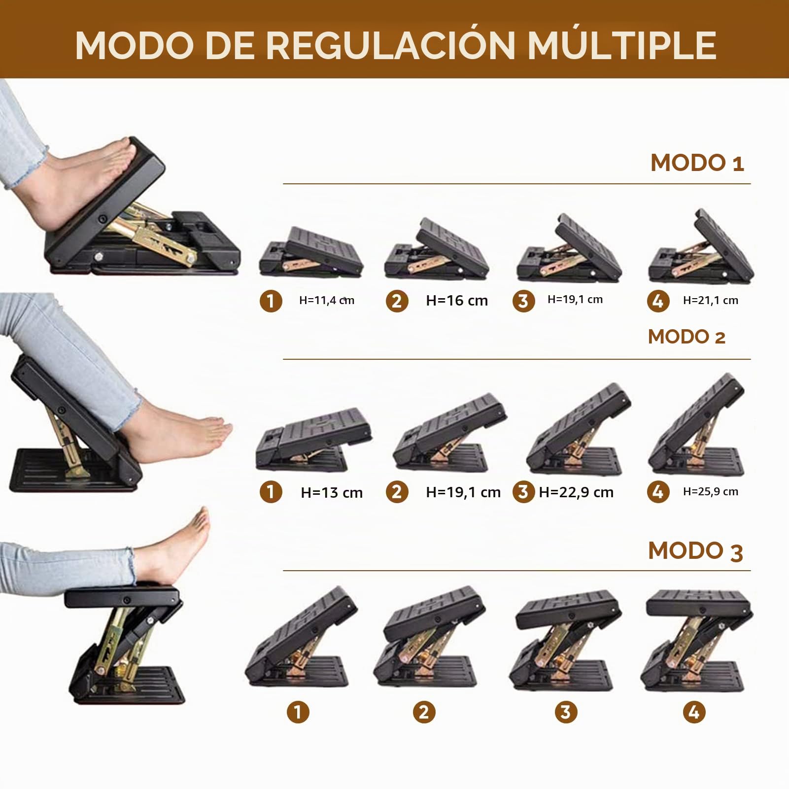 Reposapiés Ergonómico Ajustable para Oficina y Viajes, Antideslizante con Función de Masaje en 4 Niveles de Altura y Ángulo