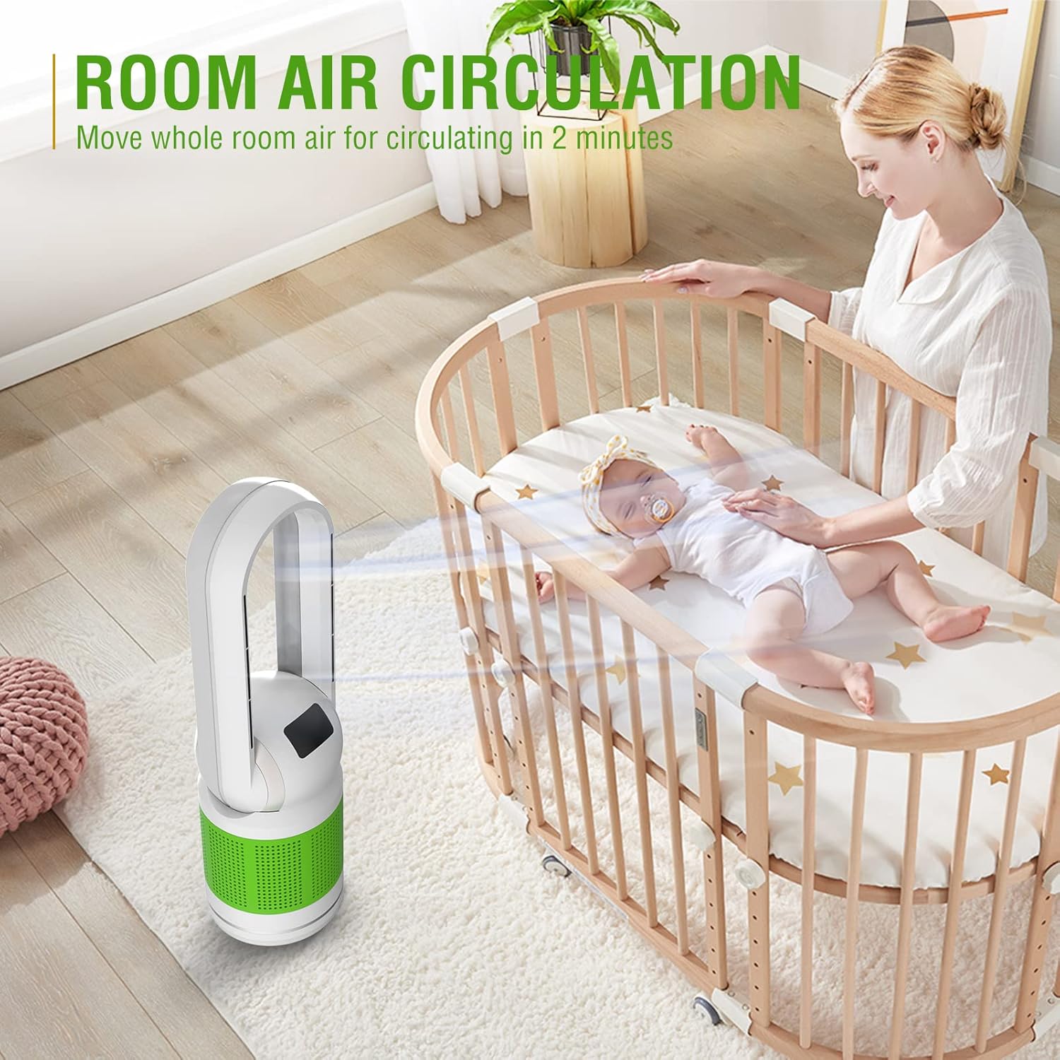 Bladeless Fan and Air Purifier in One, H12 HEPA Filter Capture 99.95% 0f 0.3 Micron Particles, Tower Fan for Bedroom, White
