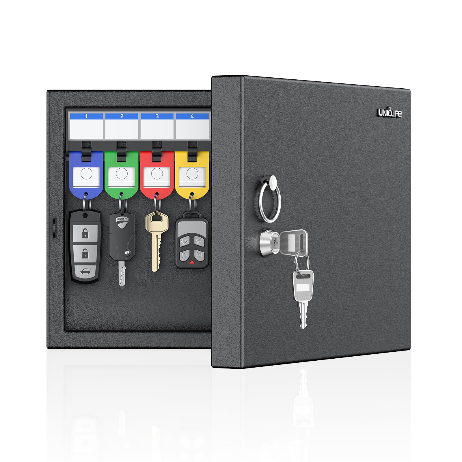 Uniclife 16 Keys Key Lock Box, Wall Mount Key Box, Car Key Organizer with Writable Key Racks and Tags, Security Key Cabinet, Car Key Holder Storage Box for Office, Hotel & Company-image-41