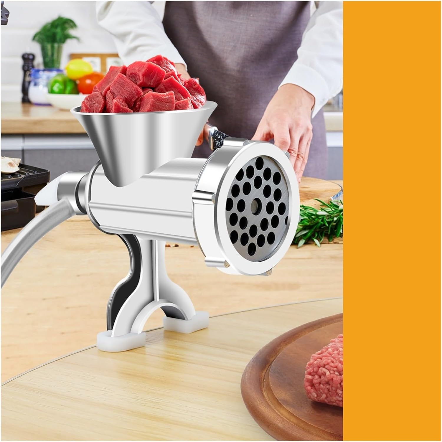 Manual Meat Grinder Sausage Maker With 3 Tube Multifunctional Table Mount Mincer