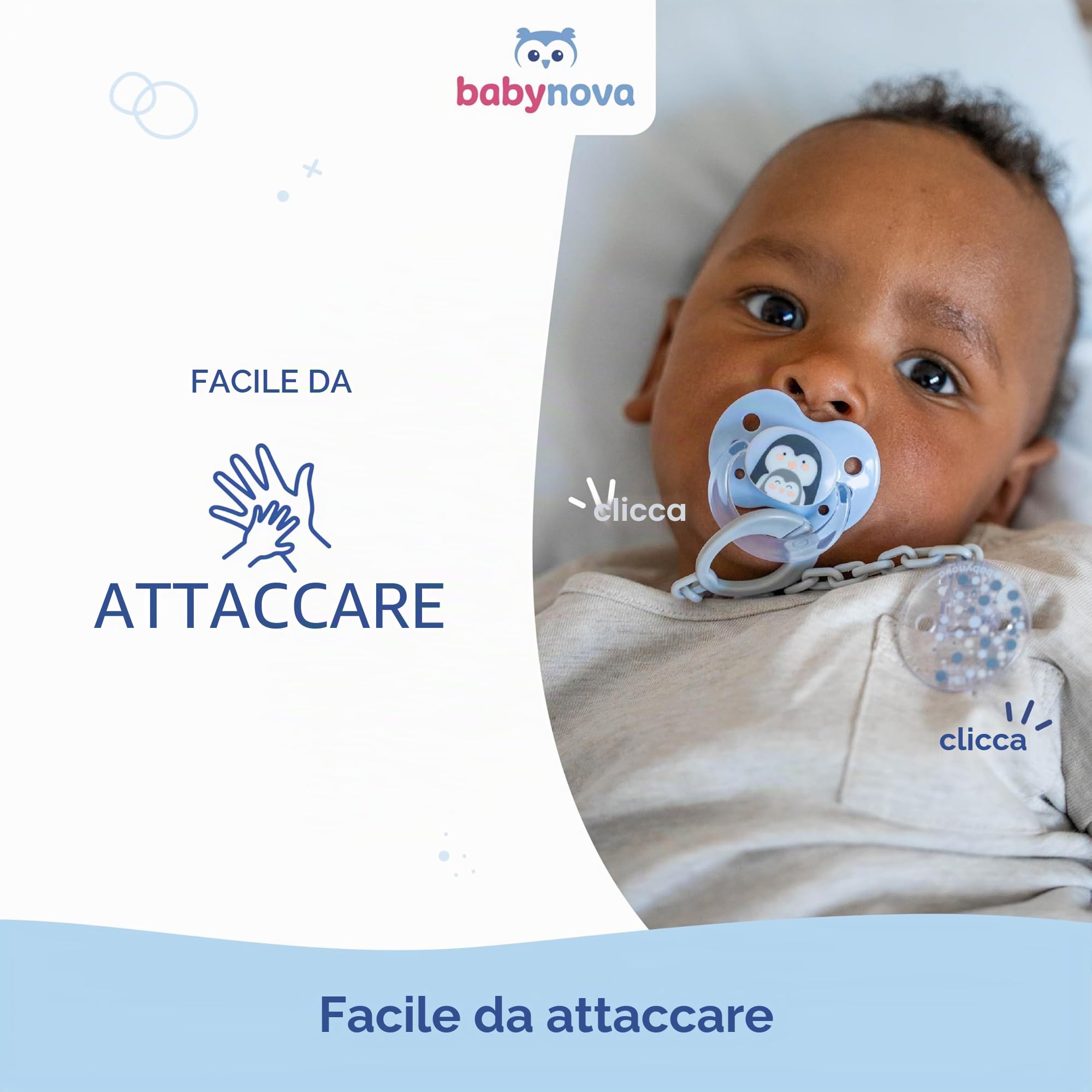 Babynova Catena per Ciuccio con Clip e Anello – Portaciuccio per Bambini – Compatibile con Ciuccio – Accessorio per Passeggino – Senza BPA – Cuori rosa