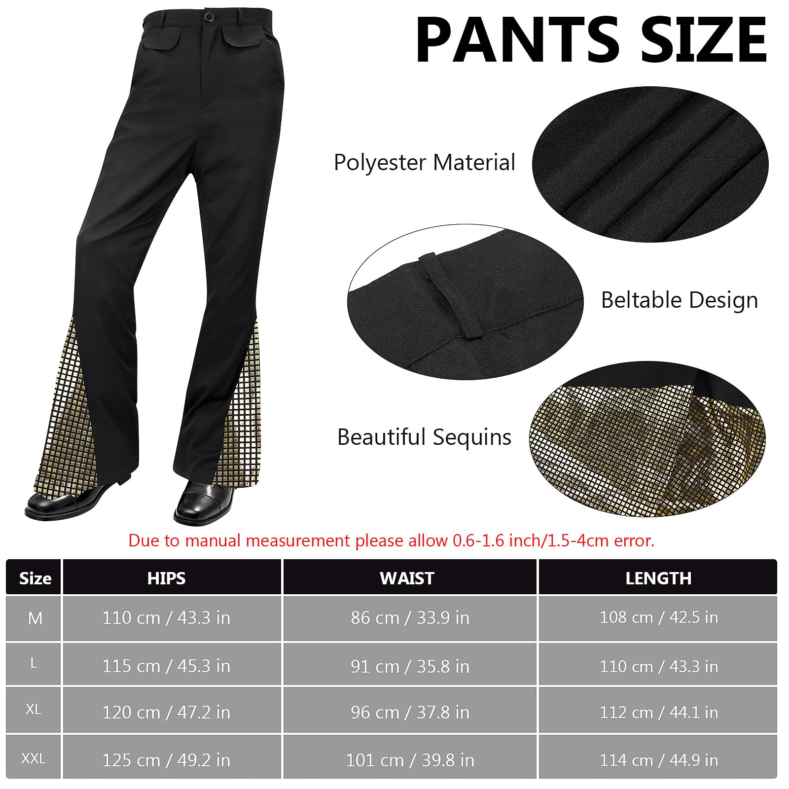 Malloom 70s Men Disco Outfit 70s Costume with Retro Shirt Bell Bottom Pants Wig Sunglasses Necklace Mustache (M) - Image 4