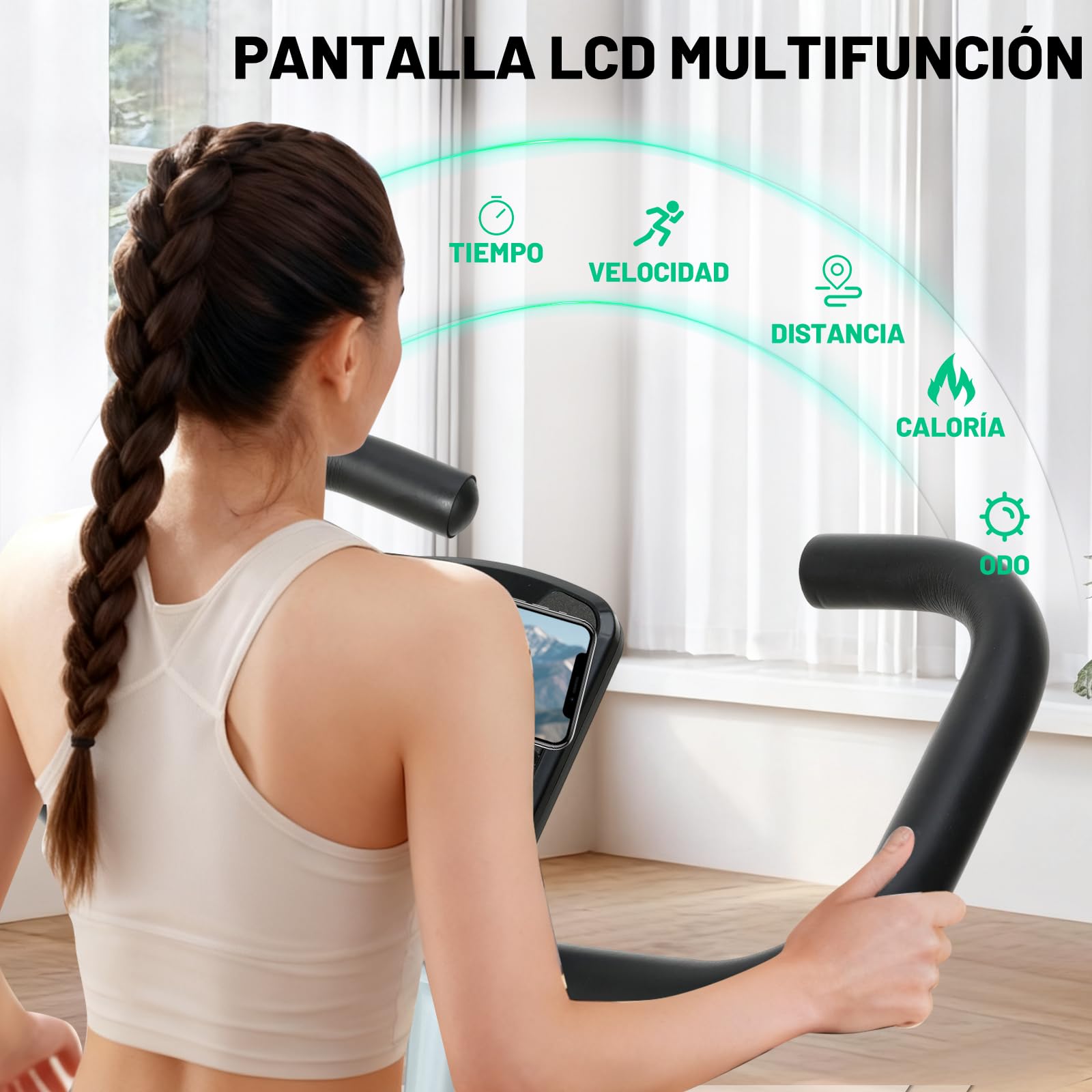 ISE Bicicleta estática plegable con respaldo acolchado, asiento ajustable,pedaleo silencioso, Bici Estatica Plegable con 8 niveles de resistencia,Exercise Bike con LCD pantalla, Bluetooth y APP