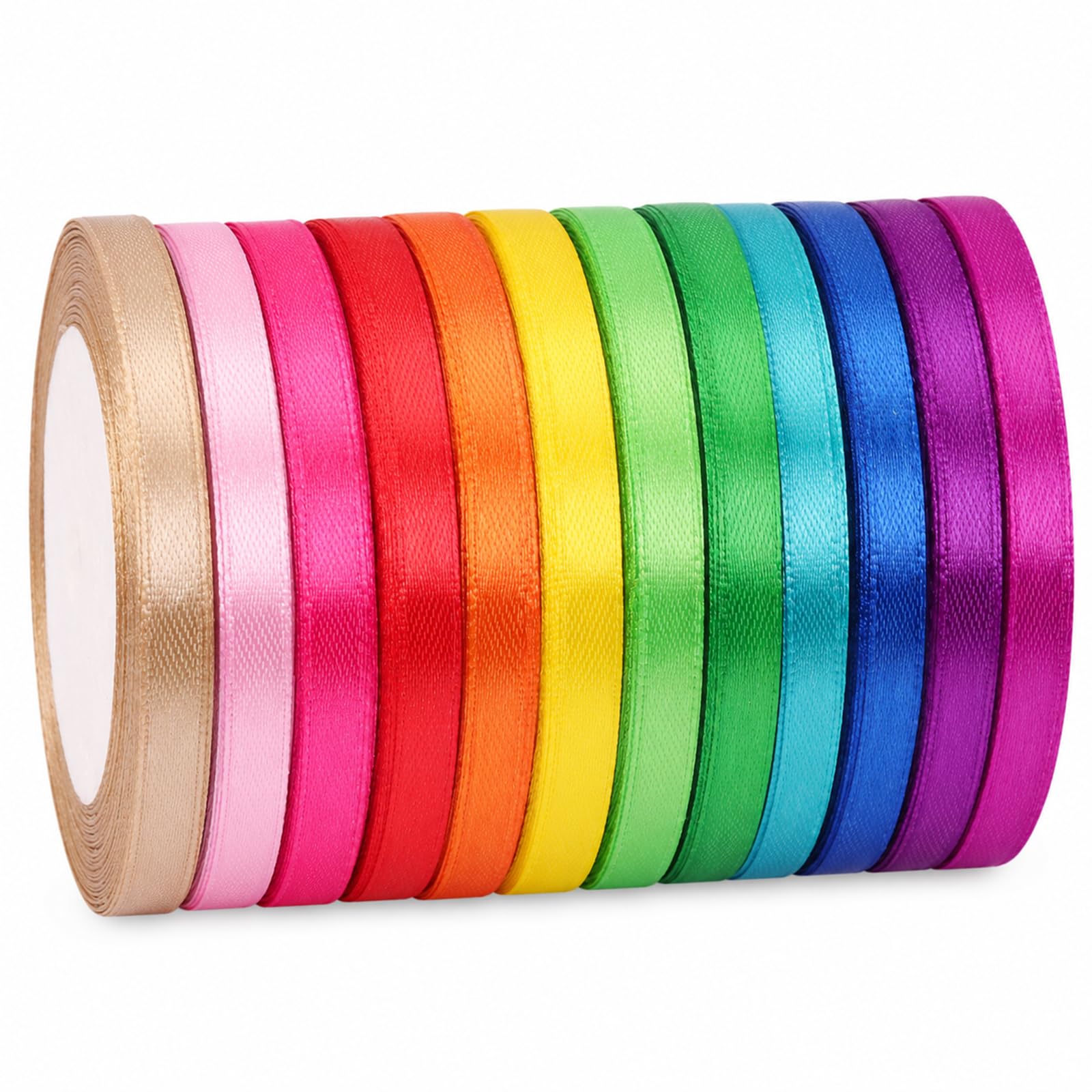 12 Colors Satin Ribbon, 22M*6mm Fabric Ribbons, 12 Rolls Gift Wrapping