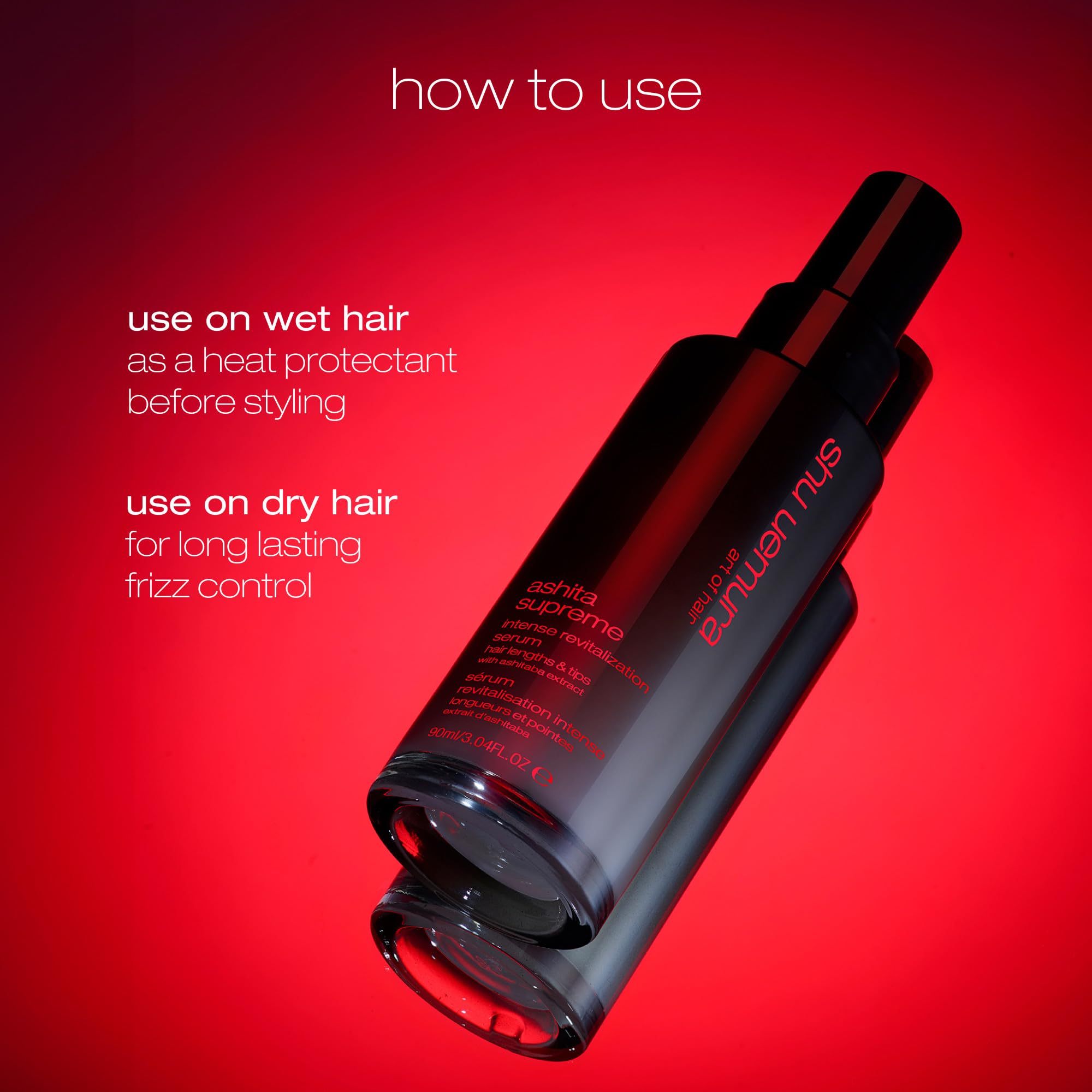 Shu Uemura, Ashita Supreme, intensywnie rewitalizujące serum Leave-in, do wszystkich rodzajów włosów, z ekstraktem z Ashitaba, redukuje oznaki starzenia się włosów, zapewnia większy połysk i gładkość,