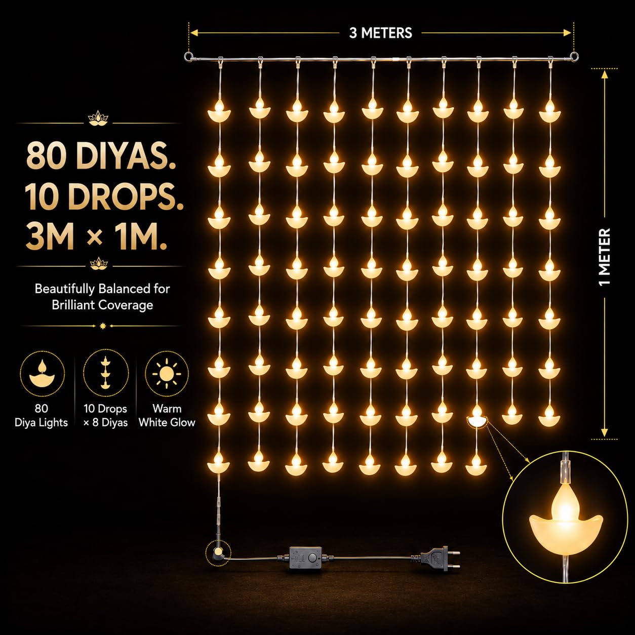 Diya Fairy Lights - 80 LED String Lights -4