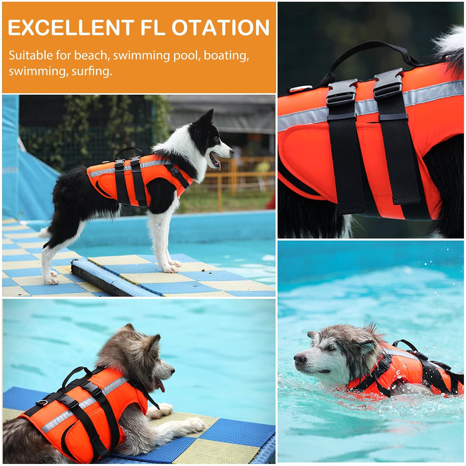 PETCUTE Gilets de Sauvetage pour Chiens,Gilet de Flottaison Chiens Réglable avec Bande Réfléchissante,Gilets de Flottaison pour Animal de Compagnie avec Souple Poignée L