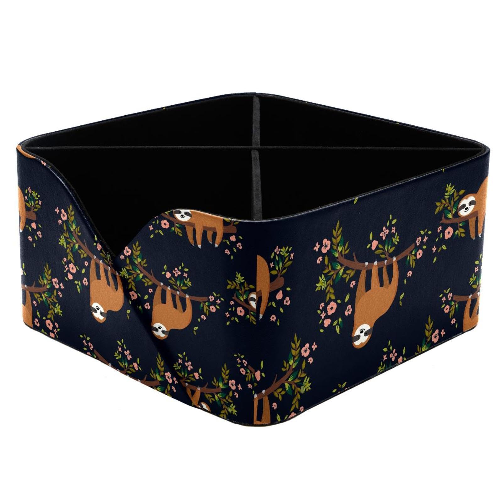 KengjuTesu Funny Sloth on Tree Flowers Branch Pattern Desktop Organizer Pen Holder, Rectangular Pencil Cup for Office, Study and Makeup Stations