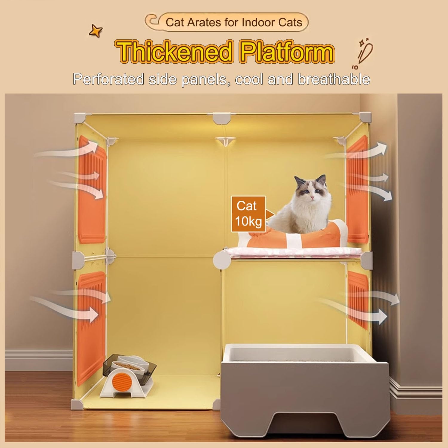 Cage pour Chat avec Portes, Maisons pour Chats d'intérieur, Parc pour Chat avec bac à litière, Forte capacité de Charge, Facile à Nettoyer et à Installer (Couleur : Paquet 2, Taille : B-71x4